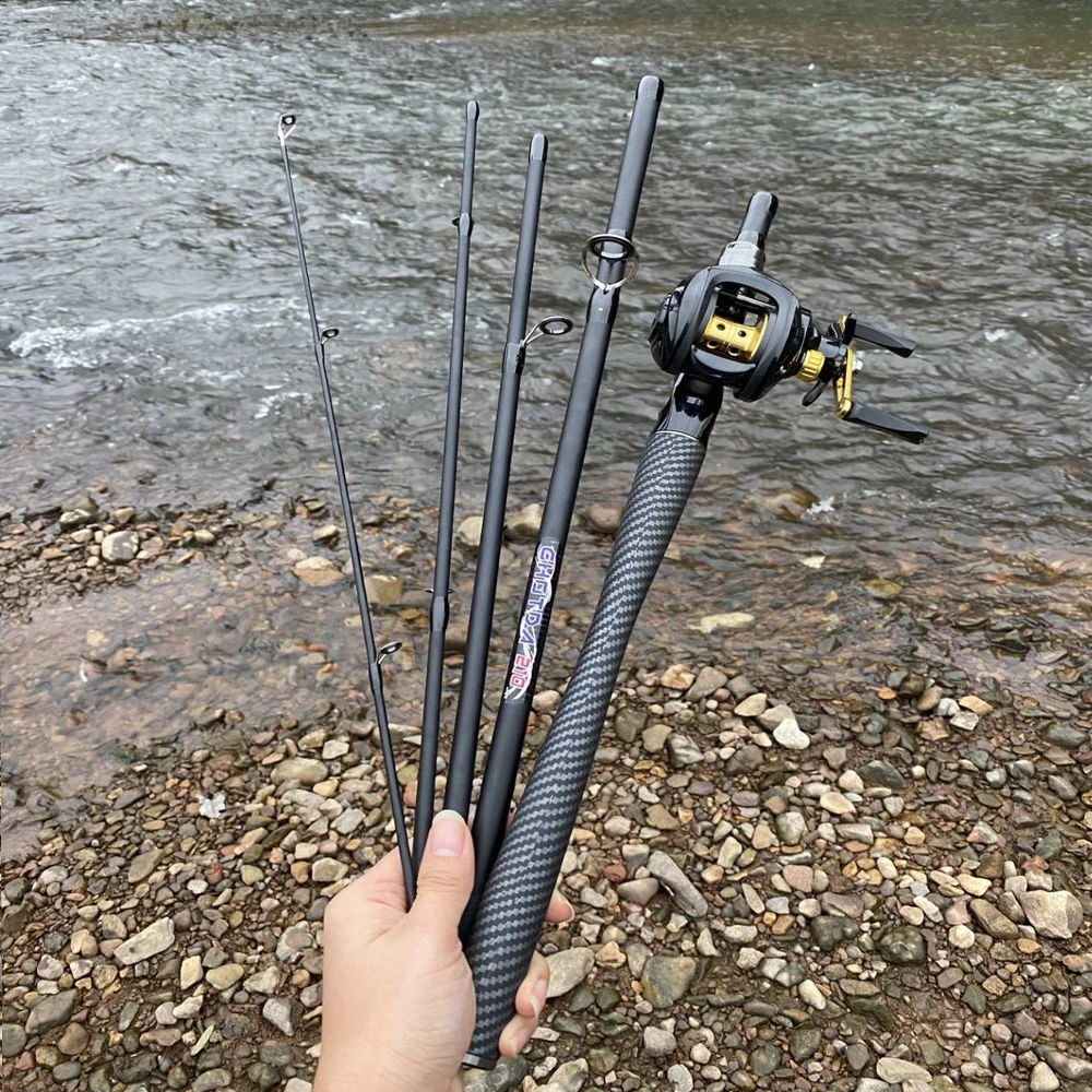 4/5 Sections Casting Spinning Fishing Set 1.8-2.1m Carbon Fiber Fishing Rod 7.2:1/5.2:1 Reel Travel Combo Pesca Fishing