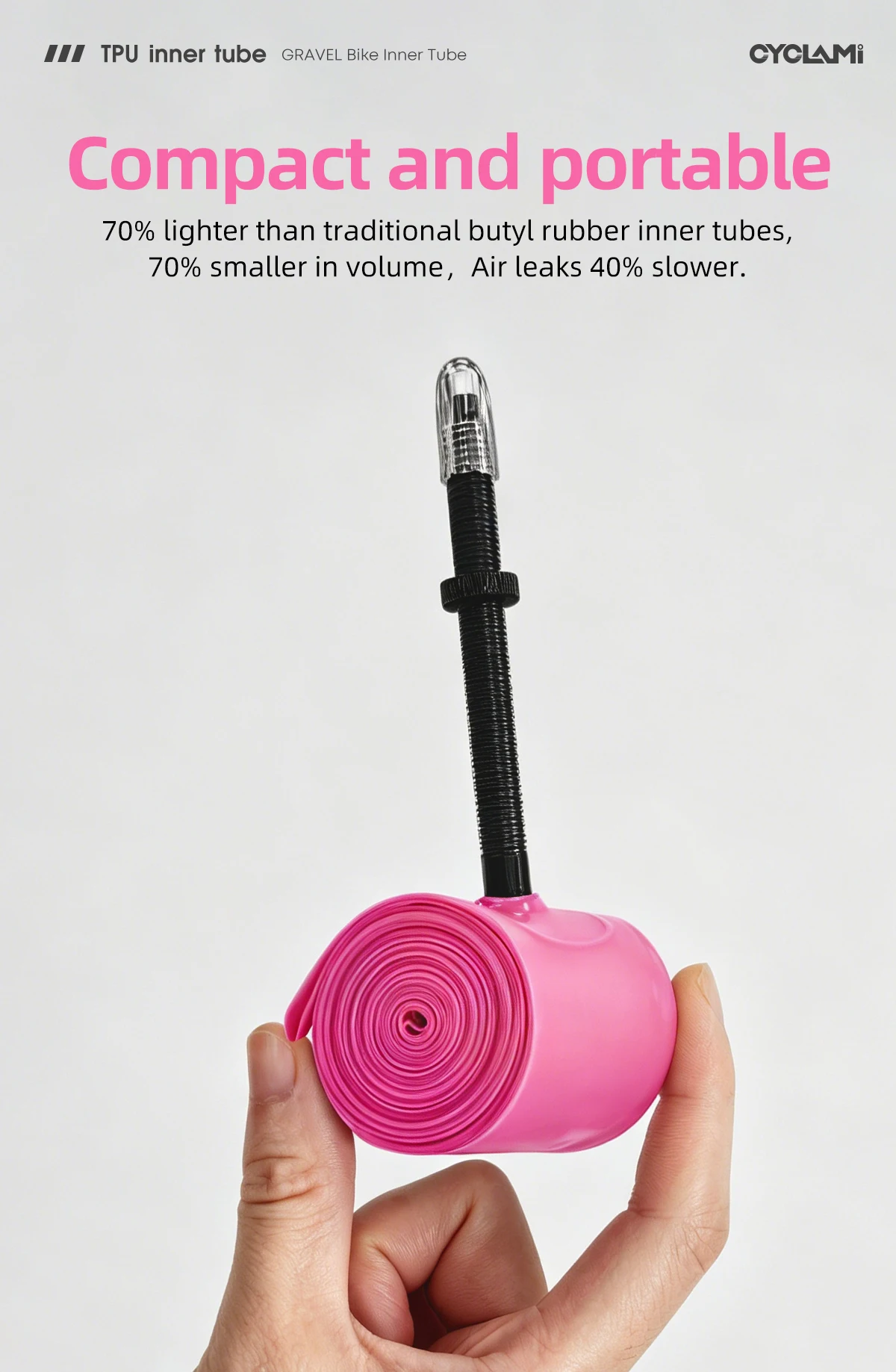 10 Pcs CYCLAMI Bike Inner Tube Stainless Steel Valve French Presta Pink TPU For Road Bicycle Tire 700C 700 X 18 23 25 28 30 32 C