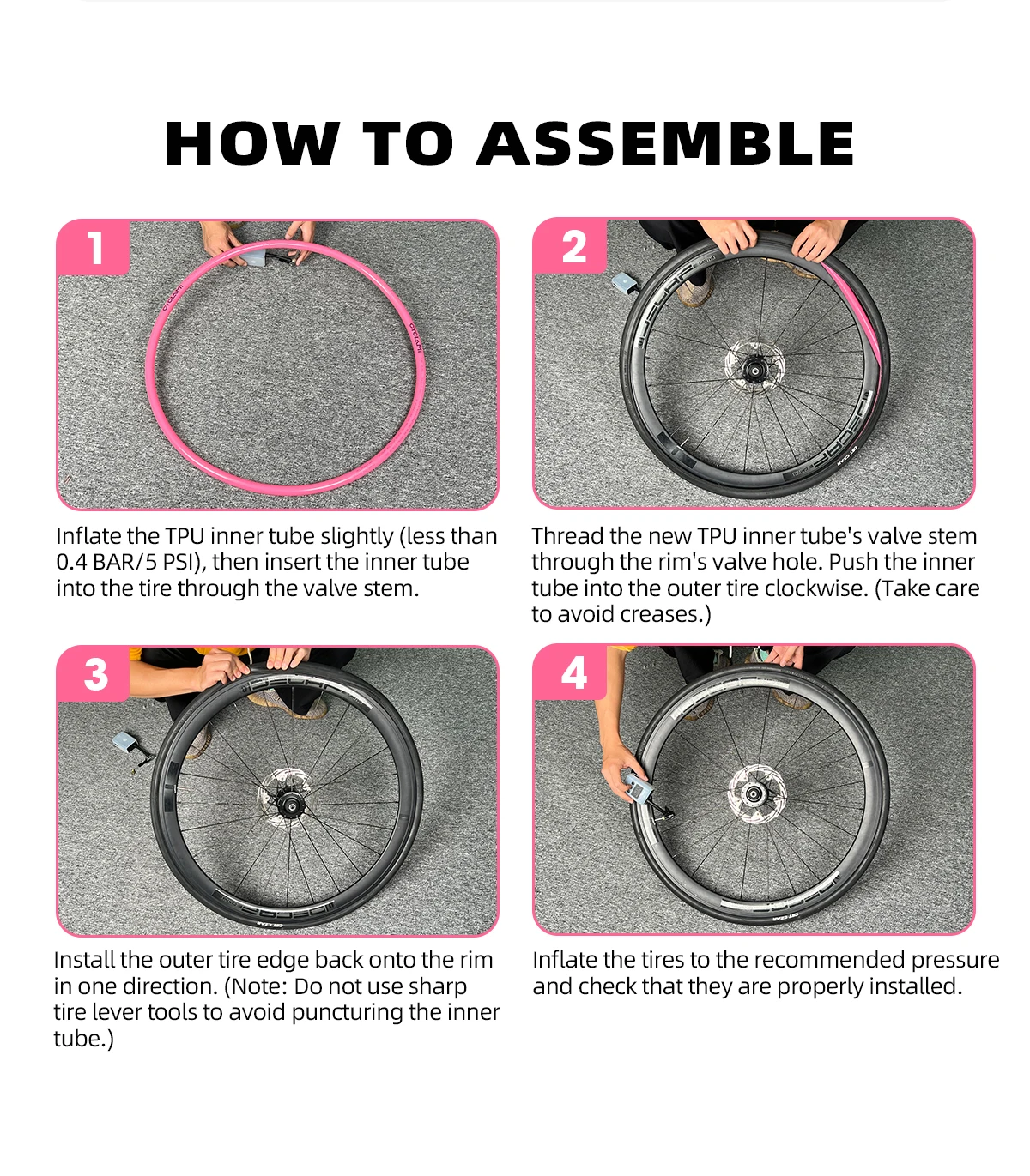 10 Pcs CYCLAMI Bike Inner Tube Stainless Steel Valve French Presta Pink TPU For Road Bicycle Tire 700C 700 X 18 23 25 28 30 32 C
