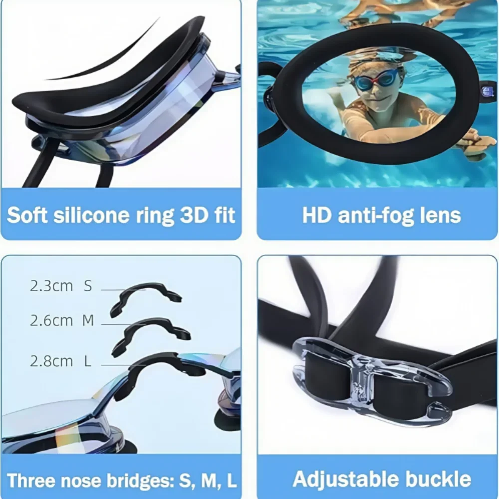 Competitive Swim Goggles with Mirrored Coating Anti-Fog UV Protection, Adjustable Waterproof Swimming Eyewear for Adults & Kids