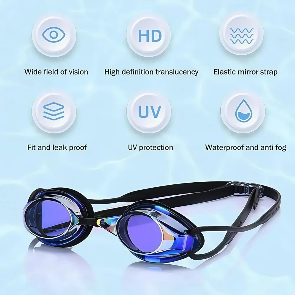 Competitive Swim Goggles with Mirrored Coating Anti-Fog UV Protection, Adjustable Waterproof Swimming Eyewear for Adults & Kids