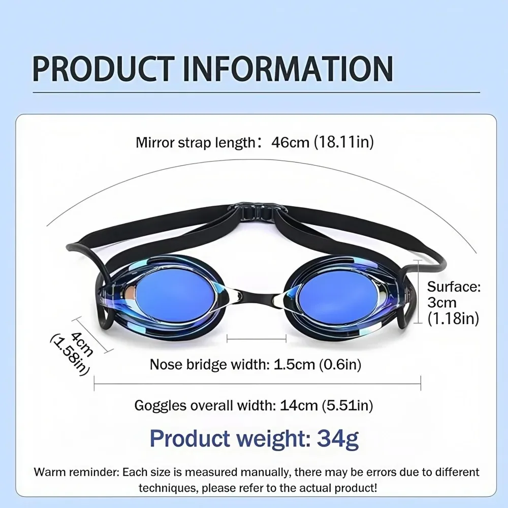 Competitive Swim Goggles with Mirrored Coating Anti-Fog UV Protection, Adjustable Waterproof Swimming Eyewear for Adults & Kids