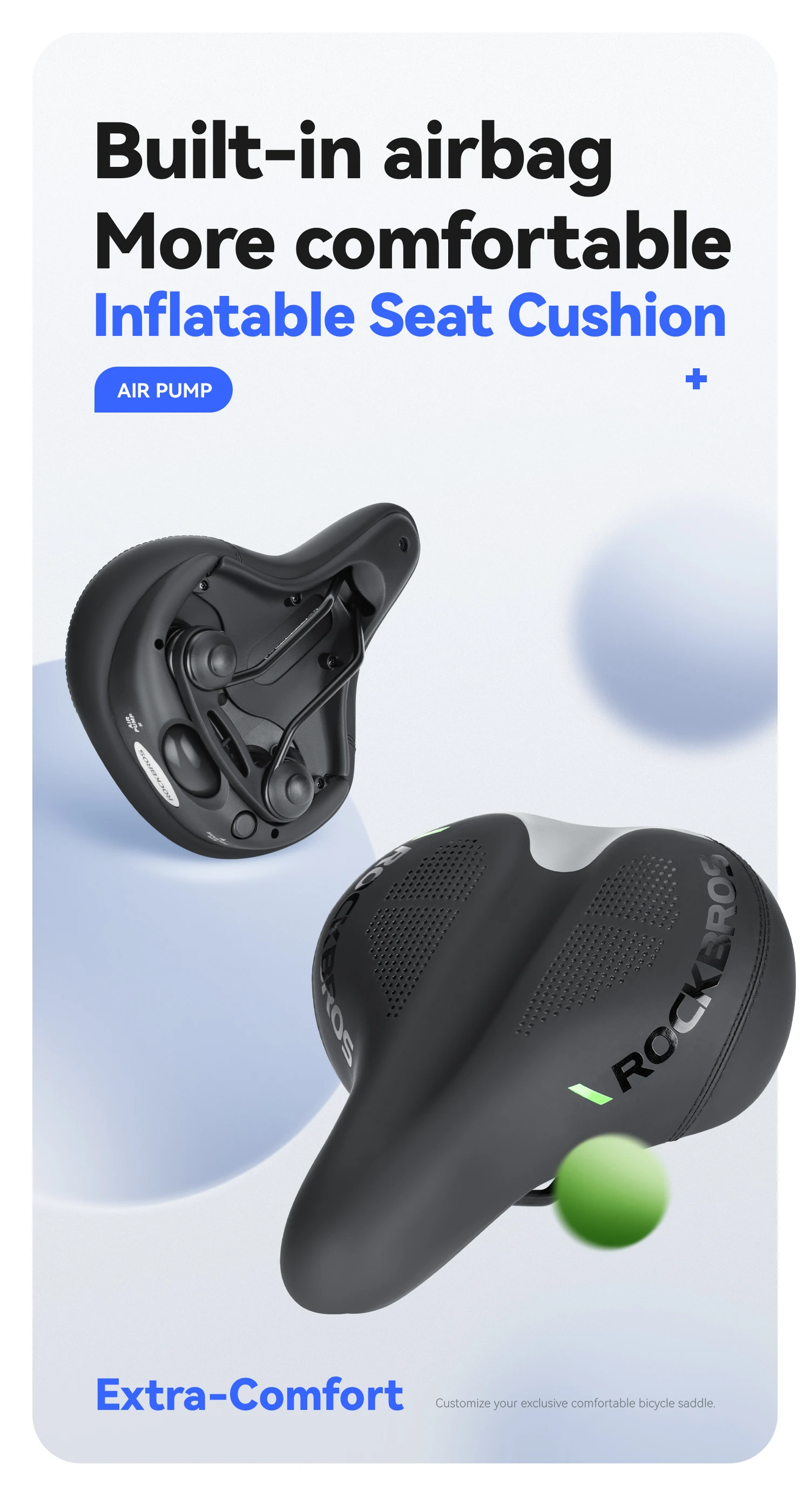 ROCKBROS Bicycle Saddle Double Shock Absorption Bike Airbag Seat Cushion Thicken High Density Foam Non-slip Comfortable Saddle