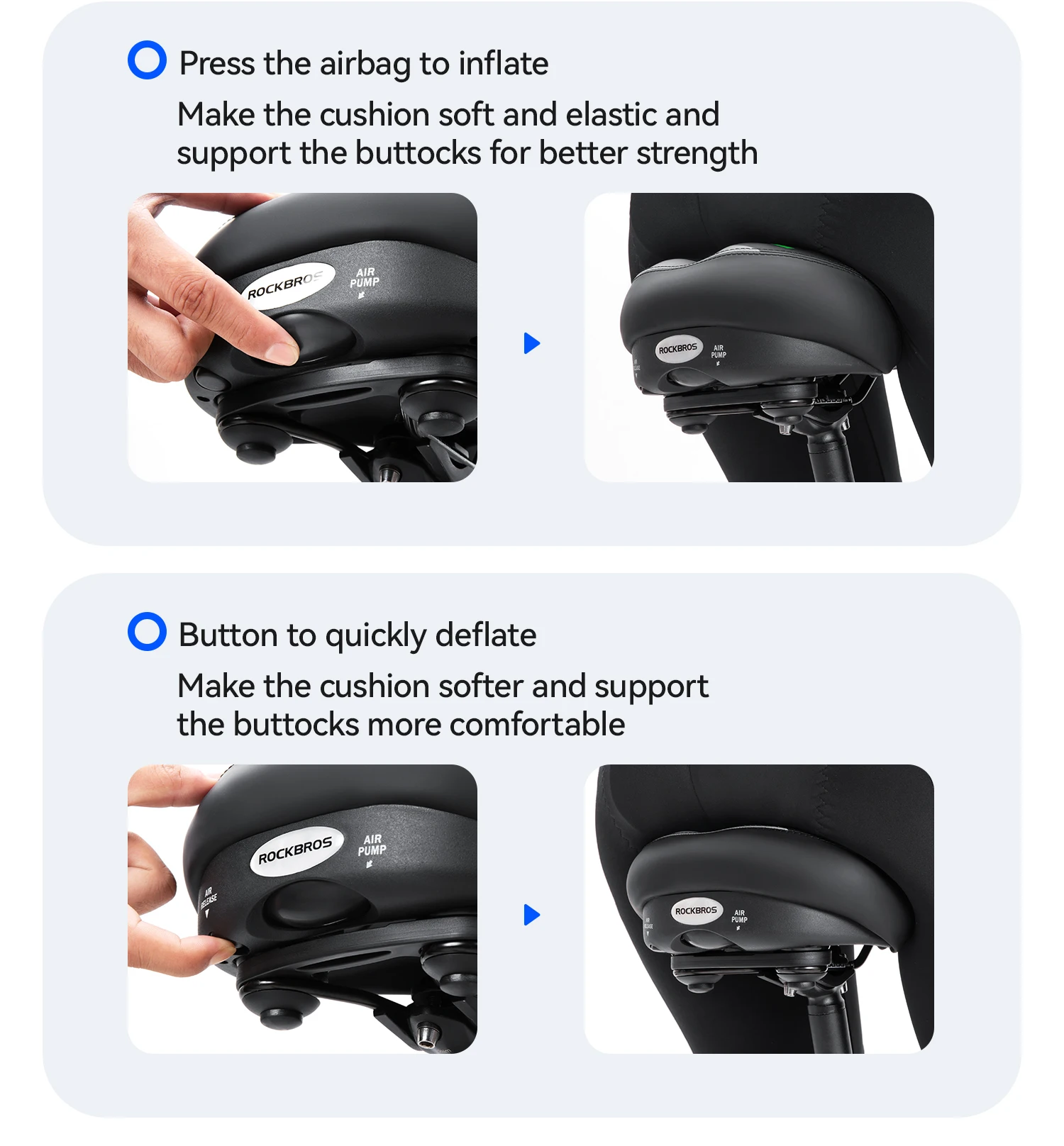 ROCKBROS Bicycle Saddle Double Shock Absorption Bike Airbag Seat Cushion Thicken High Density Foam Non-slip Comfortable Saddle