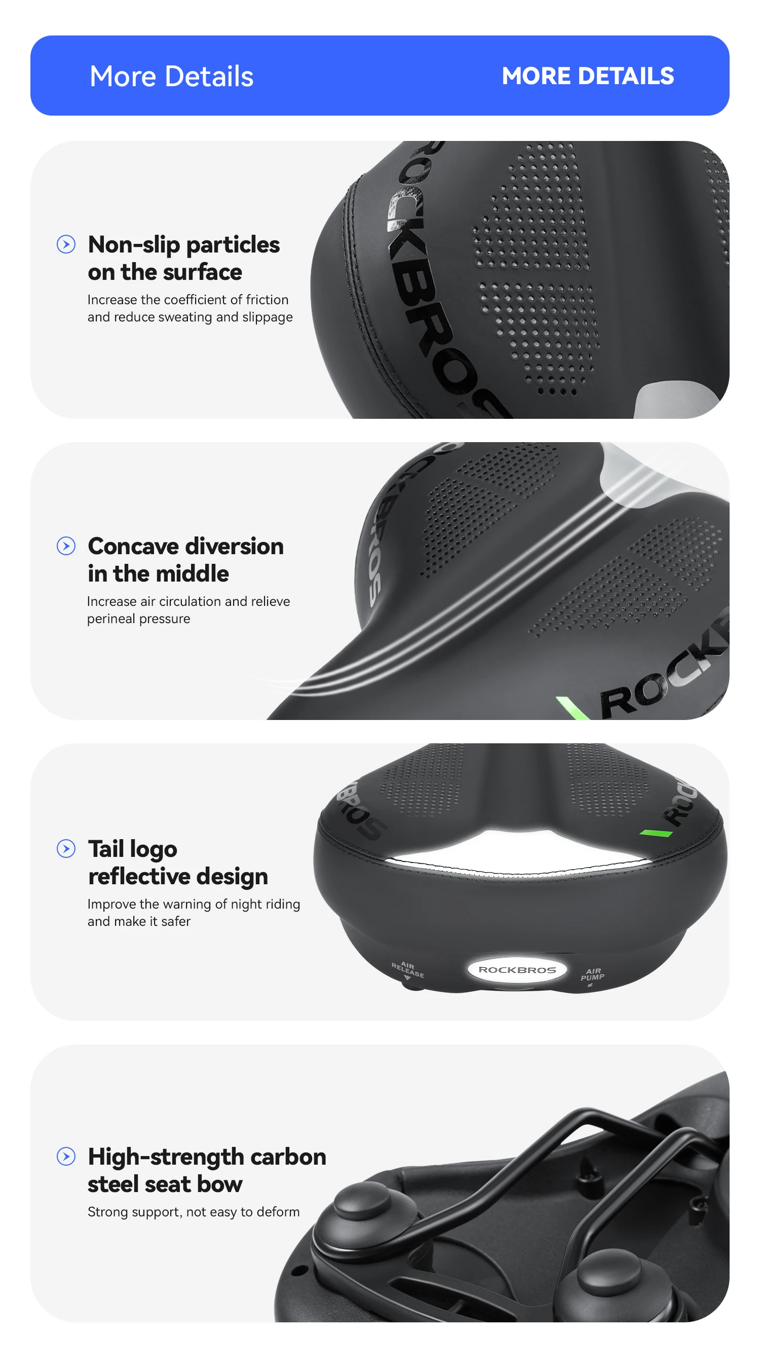 ROCKBROS Bicycle Saddle Double Shock Absorption Bike Airbag Seat Cushion Thicken High Density Foam Non-slip Comfortable Saddle