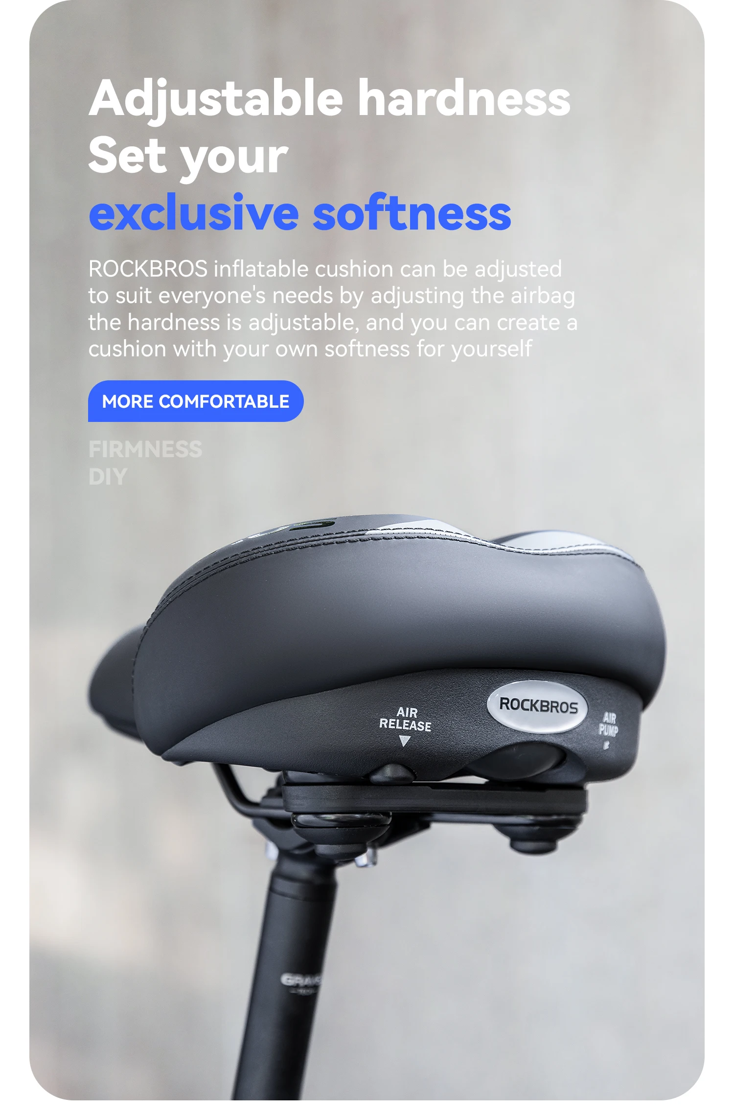 ROCKBROS Bicycle Saddle Double Shock Absorption Bike Airbag Seat Cushion Thicken High Density Foam Non-slip Comfortable Saddle