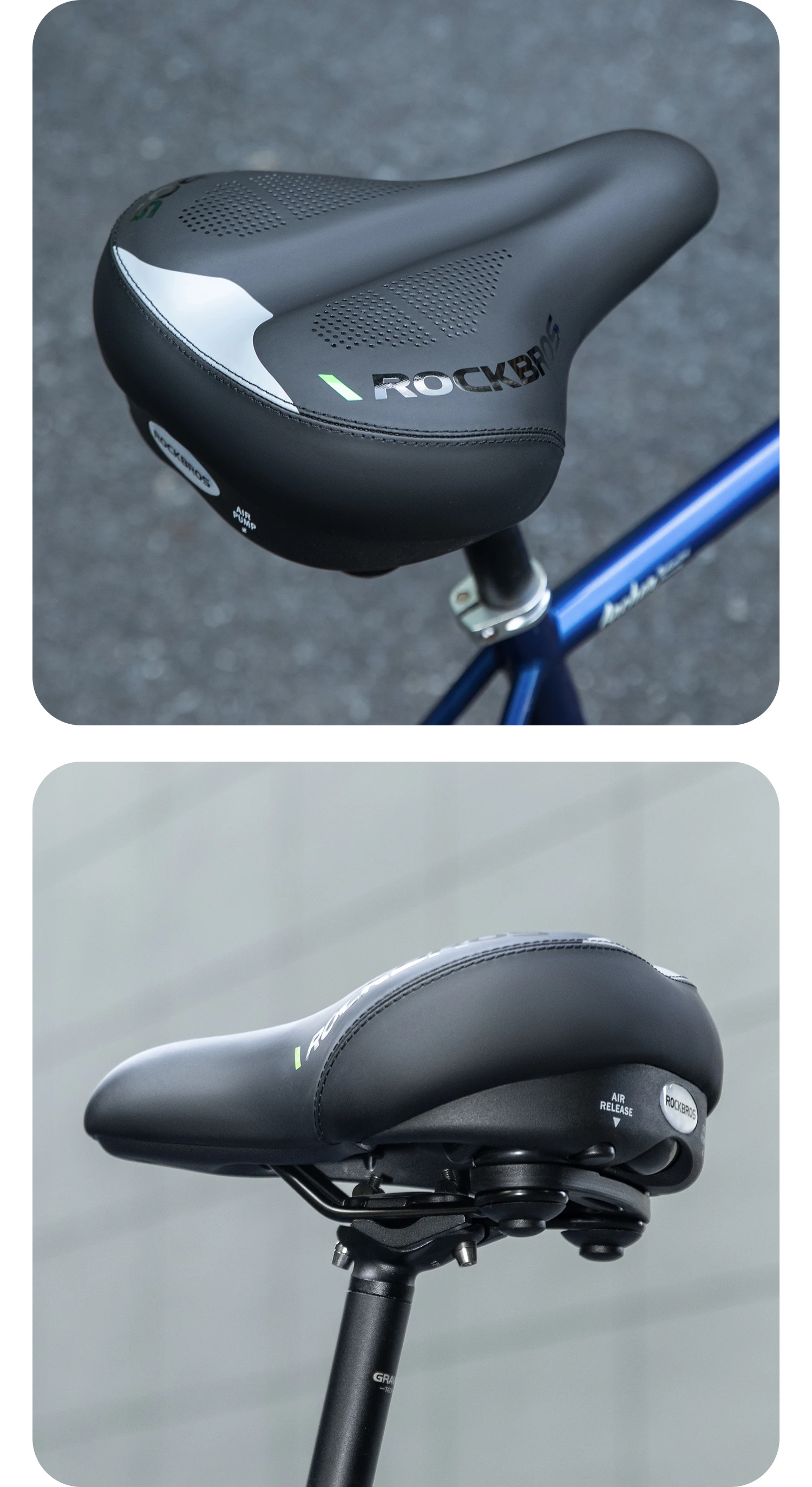 ROCKBROS Bicycle Saddle Double Shock Absorption Bike Airbag Seat Cushion Thicken High Density Foam Non-slip Comfortable Saddle