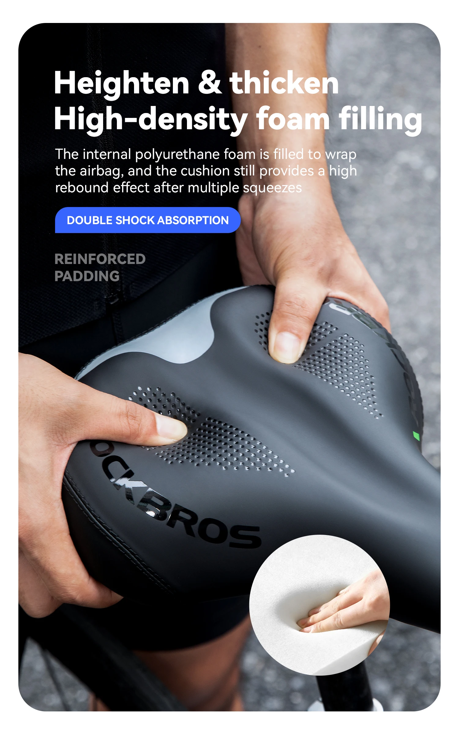 ROCKBROS Bicycle Saddle Double Shock Absorption Bike Airbag Seat Cushion Thicken High Density Foam Non-slip Comfortable Saddle