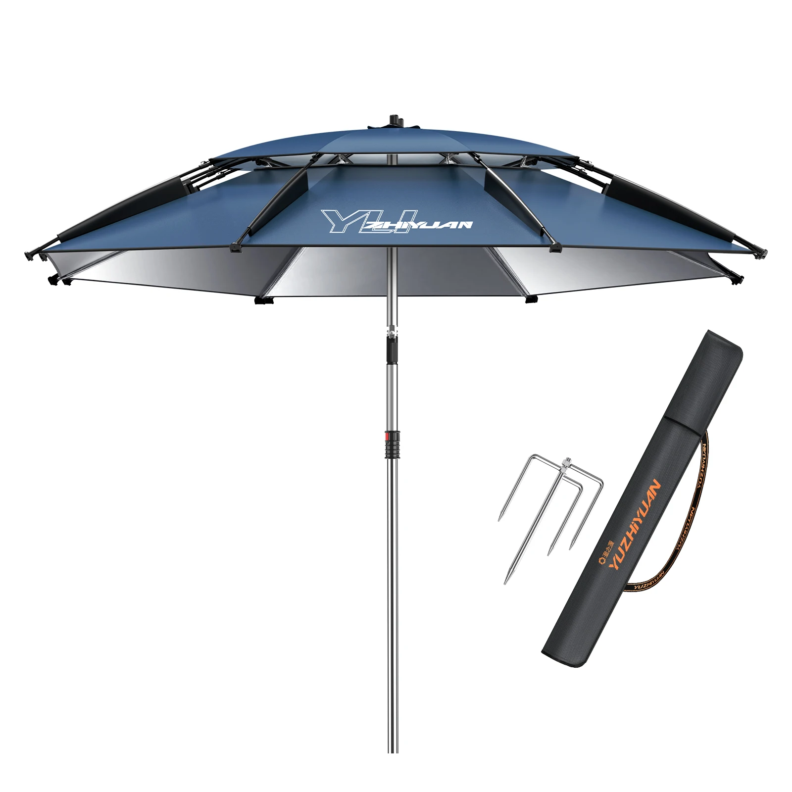 Large Fishing Outdoor Umbrella | Beach Sun Umbrella UPF 50+ Sun UV Protection Waterproof Windproof Foldable Portable Adjustable