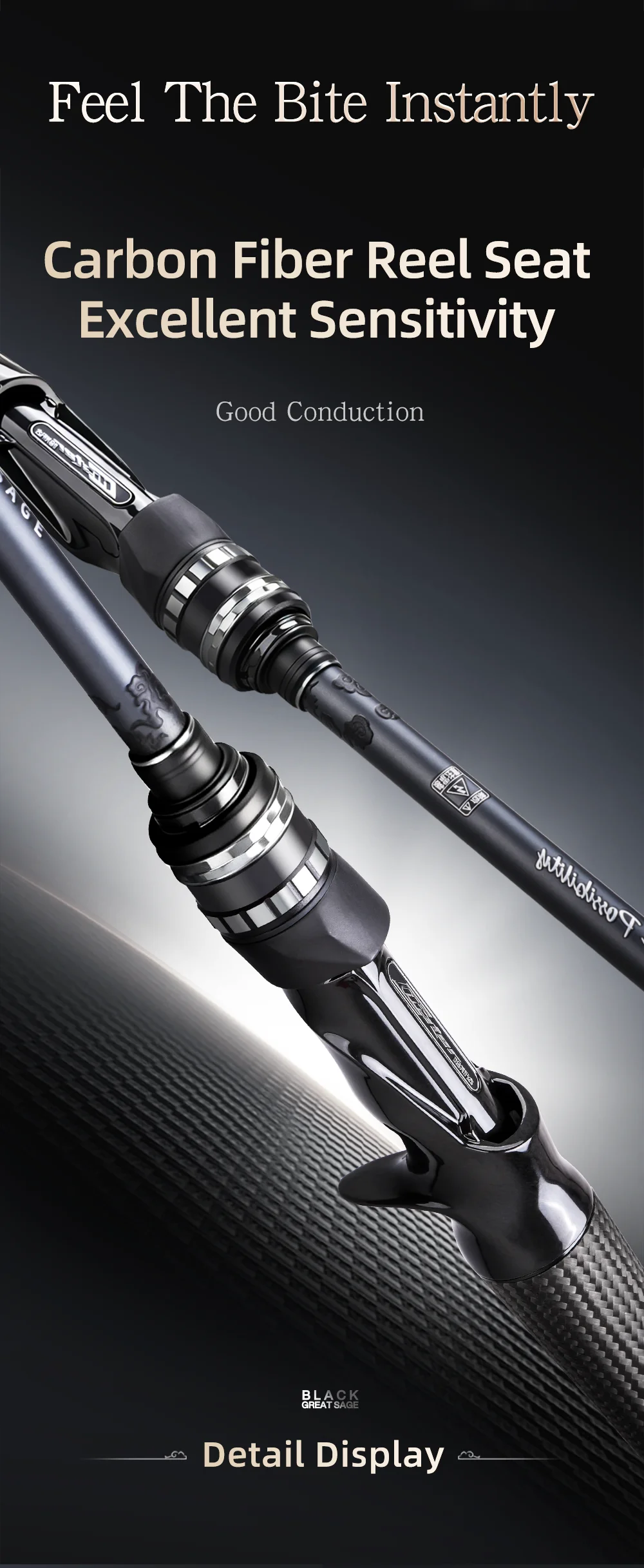 HASIDA Black Great Sage Bass Fishing Rod T1100+M40X Carbon 2-Piece Fast Action Titanium SIC Guides Spinning Casting Lure Rod