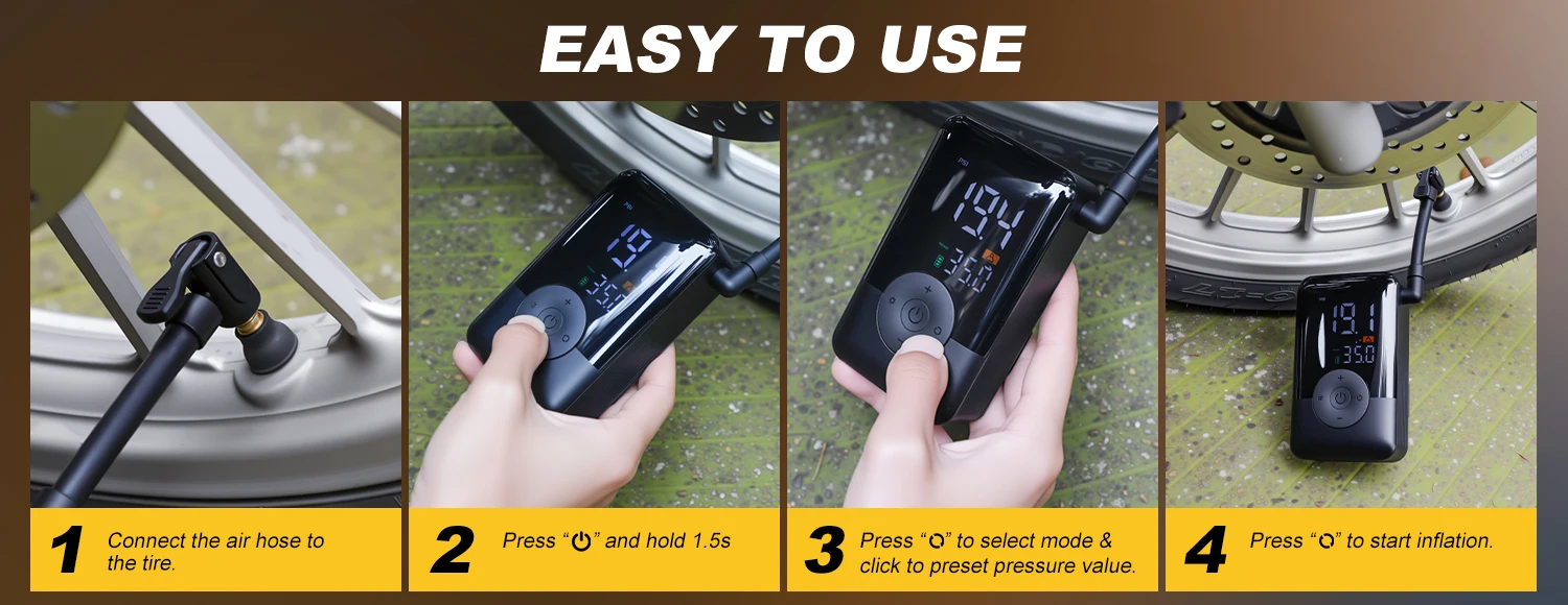 Carsun Wireless Rechargeable Air Pump Portable Digital Tire Inflator for Motorcycle Bicycle and Daily Outdoor Inflation