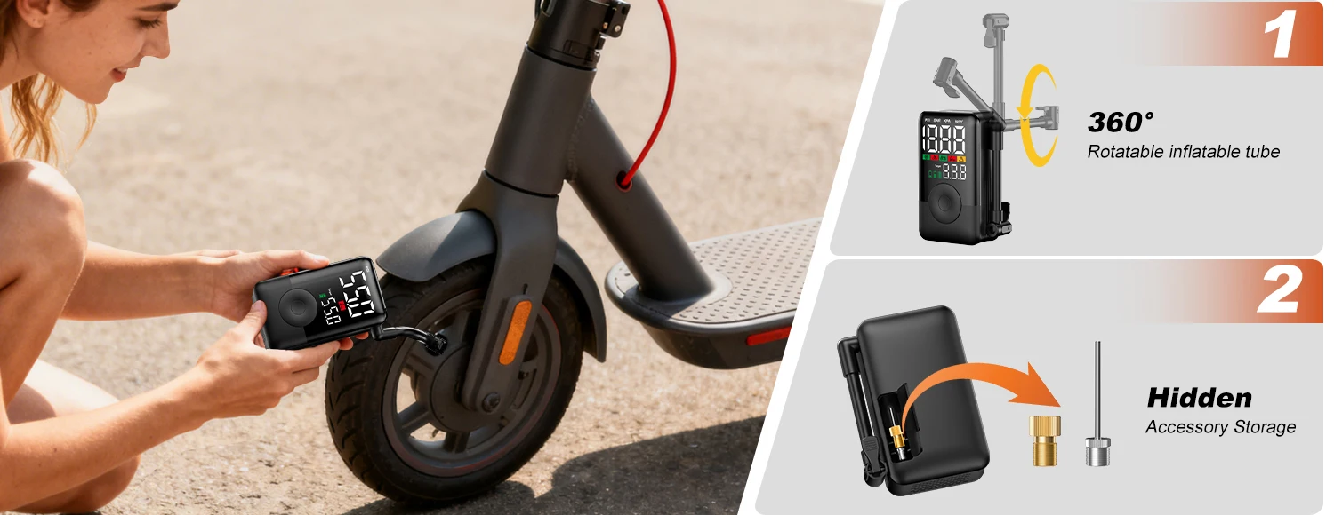 Carsun Wireless Rechargeable Air Pump Portable Digital Tire Inflator for Motorcycle Bicycle and Daily Outdoor Inflation