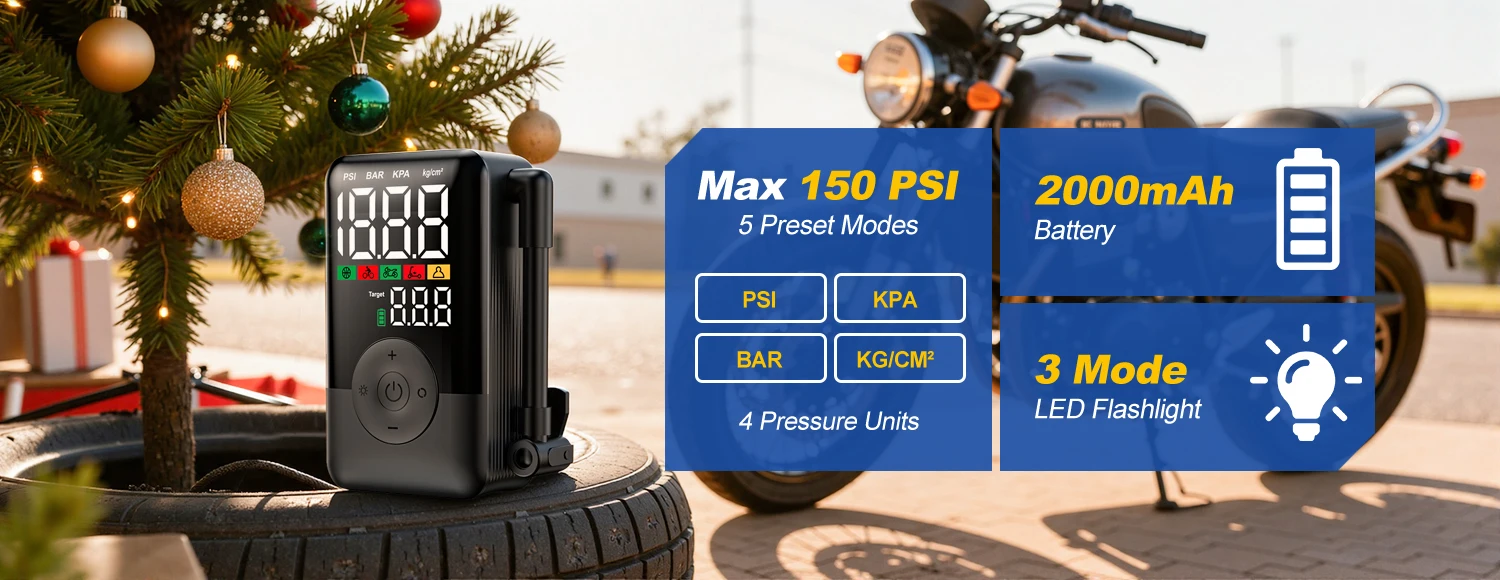 Carsun Wireless Rechargeable Air Pump Portable Digital Tire Inflator for Motorcycle Bicycle and Daily Outdoor Inflation