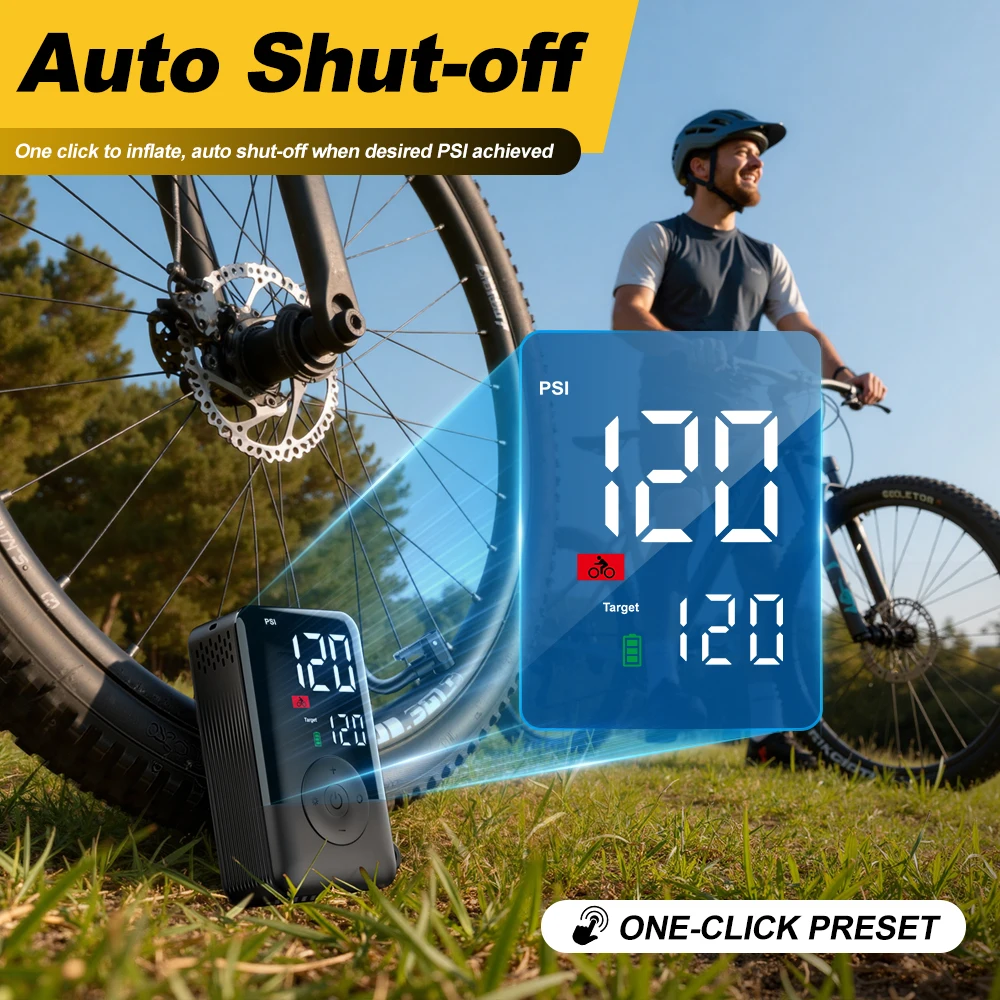 Carsun Wireless Rechargeable Air Pump Portable Digital Tire Inflator for Motorcycle Bicycle and Daily Outdoor Inflation