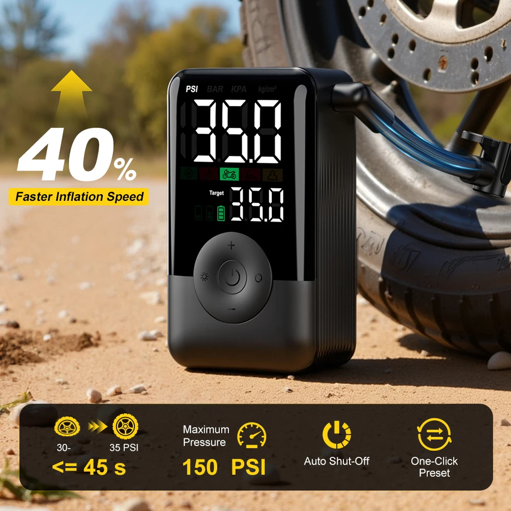 Carsun Wireless Rechargeable Air Pump Portable Digital Tire Inflator for Motorcycle Bicycle and Daily Outdoor Inflation