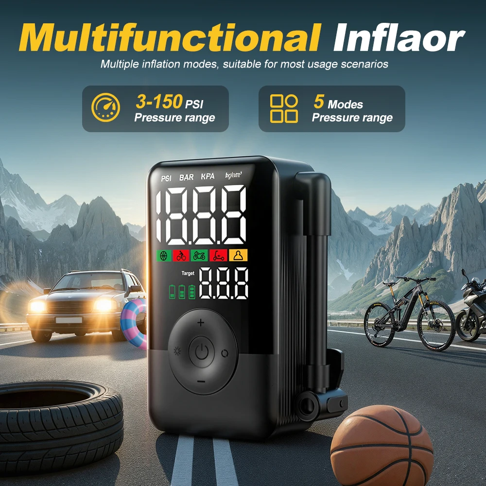 Carsun Wireless Rechargeable Air Pump Portable Digital Tire Inflator for Motorcycle Bicycle and Daily Outdoor Inflation