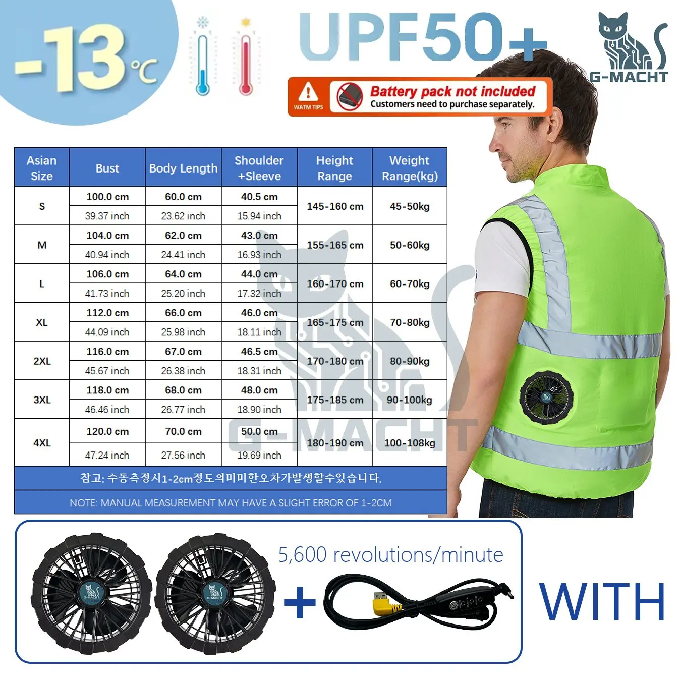 G-MACHT Summer Cooling 2/3/4 Fans Vest USB 12V/5V Fans Charging Breathable Sleeveless Air Conditioner Waistcoat For Outdoor Work