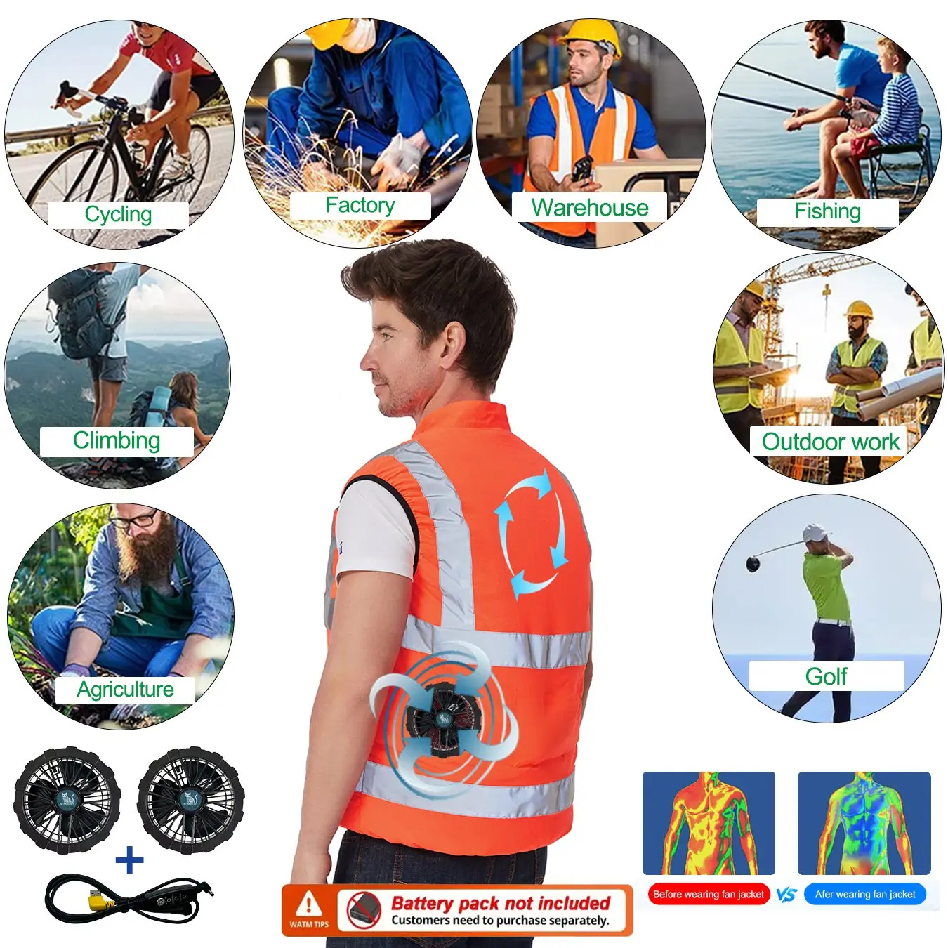 G-MACHT Summer Cooling 2/3/4 Fans Vest USB 12V/5V Fans Charging Breathable Sleeveless Air Conditioner Waistcoat For Outdoor Work