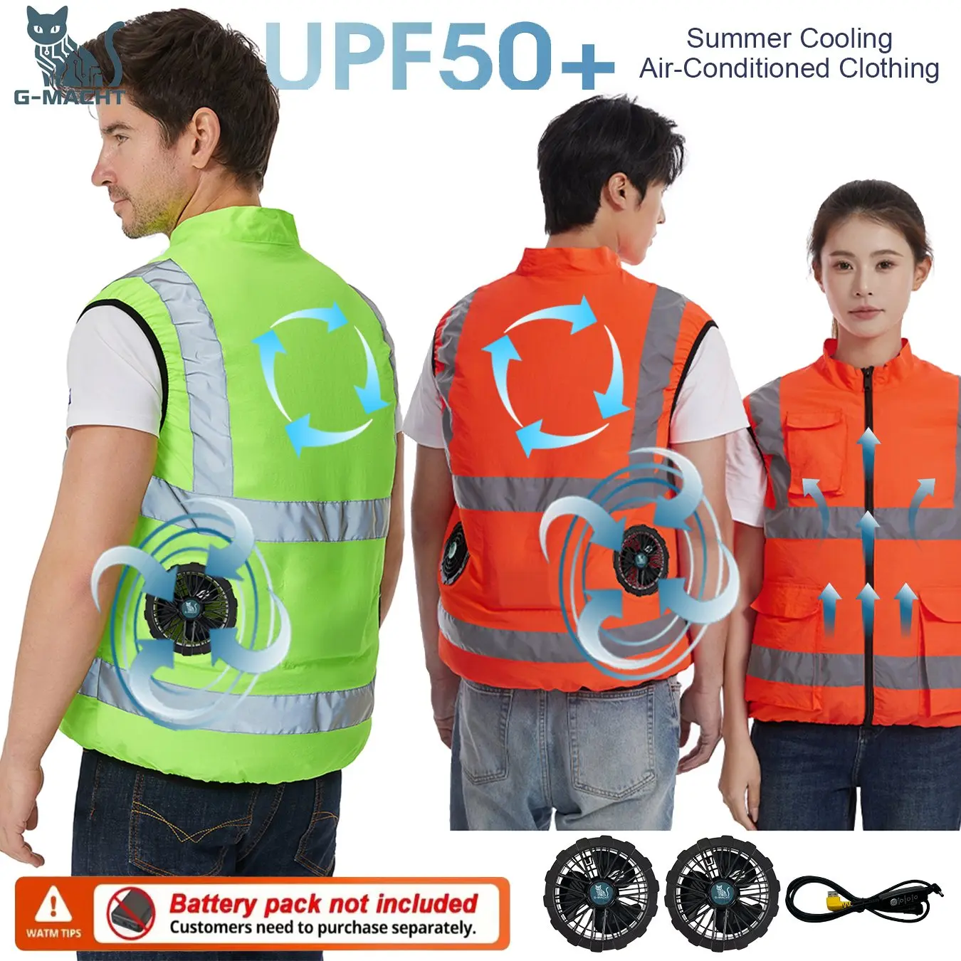 G-MACHT Summer Cooling 2/3/4 Fans Vest USB 12V/5V Fans Charging Breathable Sleeveless Air Conditioner Waistcoat For Outdoor Work