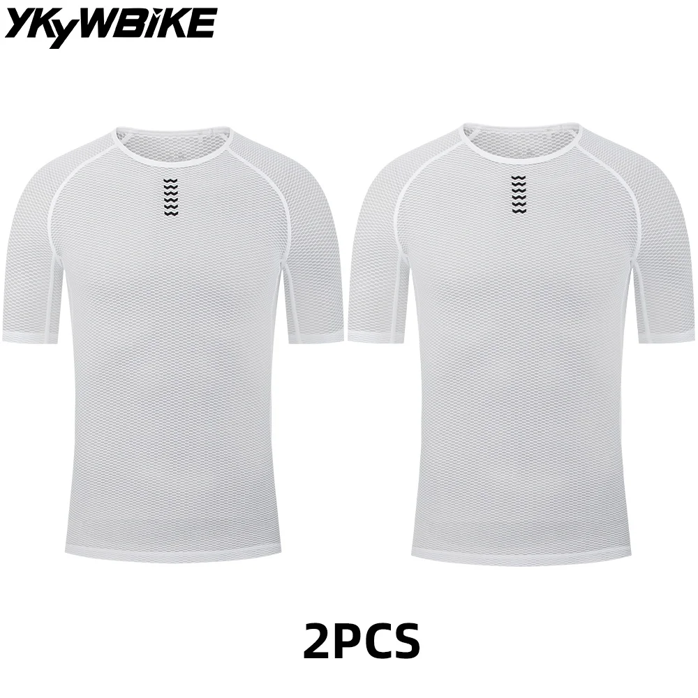 YKYWBIKE 2PCS Men's Cycling Base Layers Short Sleeve Sport Shirt Pro Cool Mesh Superlight Bicycle  Breathable Road Bike Top