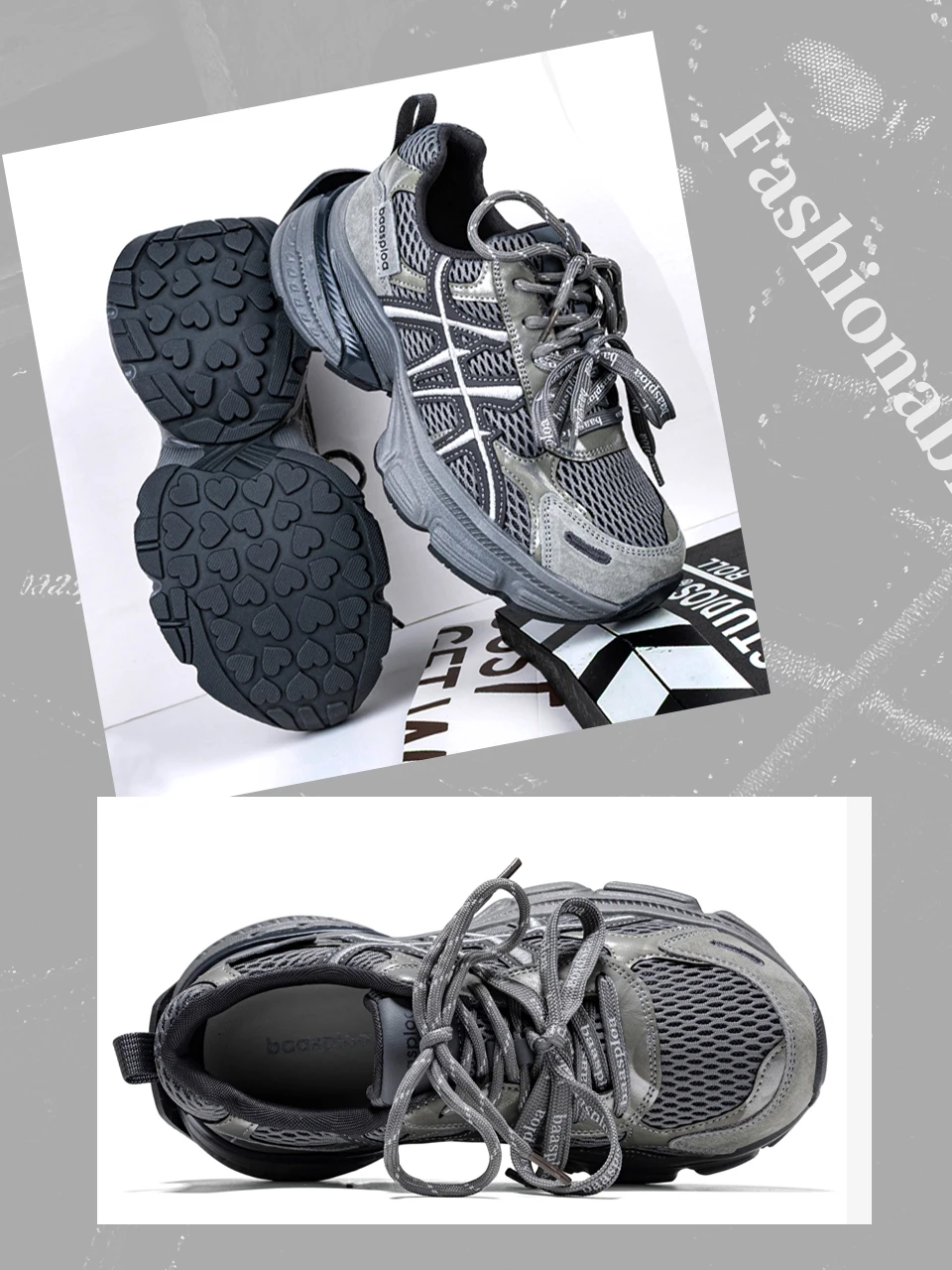 Baasploa Women Walking Shoes Mesh Breathable Casual Sneakers Female Fashion Height Increase Chunky Sneakers Retro Sport Shoes