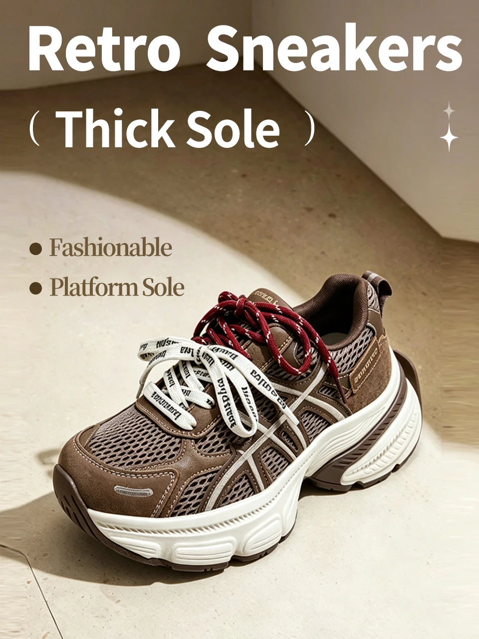 Baasploa Women Walking Shoes Mesh Breathable Casual Sneakers Female Fashion Height Increase Chunky Sneakers Retro Sport Shoes