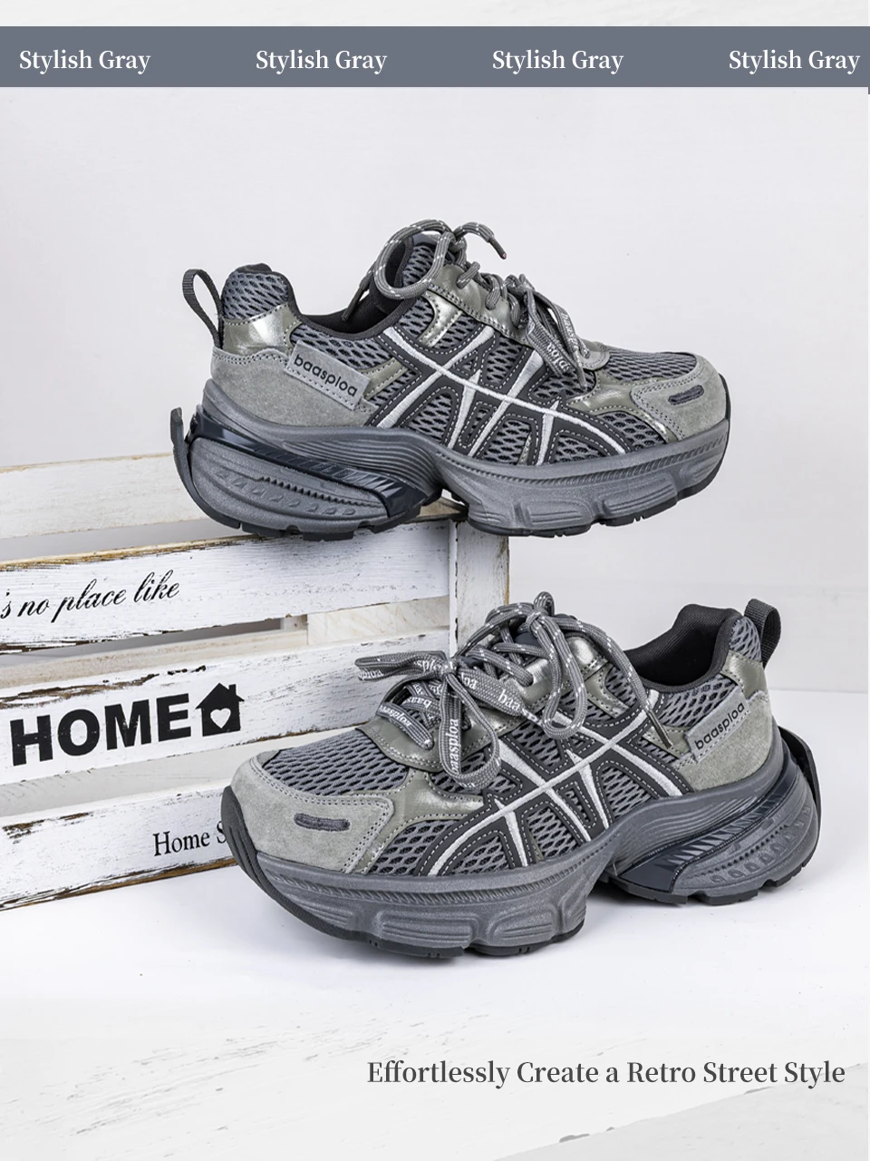 Baasploa Women Walking Shoes Mesh Breathable Casual Sneakers Female Fashion Height Increase Chunky Sneakers Retro Sport Shoes