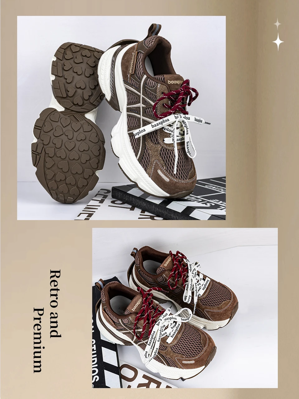 Baasploa Women Walking Shoes Mesh Breathable Casual Sneakers Female Fashion Height Increase Chunky Sneakers Retro Sport Shoes