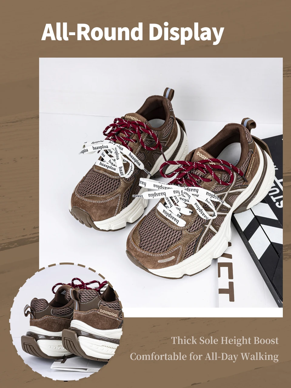 Baasploa Women Walking Shoes Mesh Breathable Casual Sneakers Female Fashion Height Increase Chunky Sneakers Retro Sport Shoes