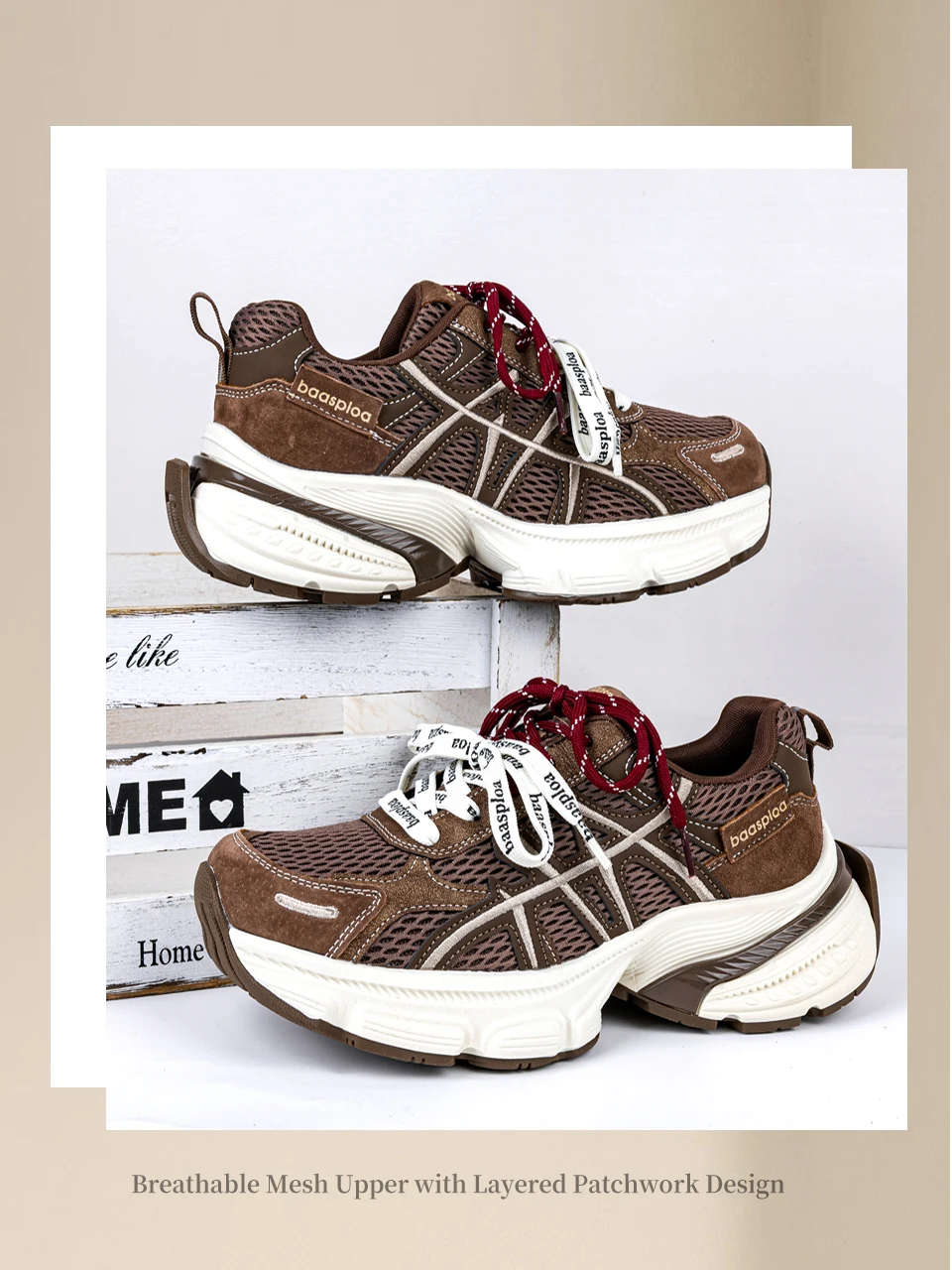 Baasploa Women Walking Shoes Mesh Breathable Casual Sneakers Female Fashion Height Increase Chunky Sneakers Retro Sport Shoes