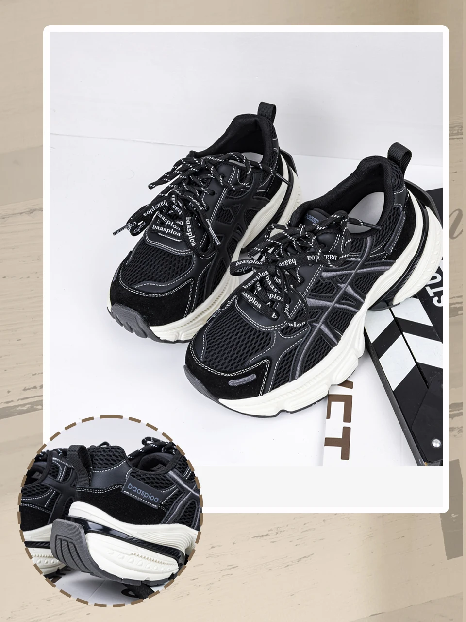 Baasploa Women Walking Shoes Mesh Breathable Casual Sneakers Female Fashion Height Increase Chunky Sneakers Retro Sport Shoes
