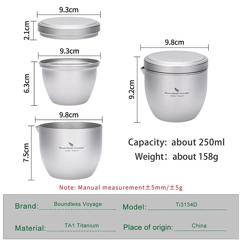 Boundless Voyage Titanium Teapot 250ml All-in-One Home Travel Tea Set Ultralight Portable Double Walled Tea Maker for Loose Leaf