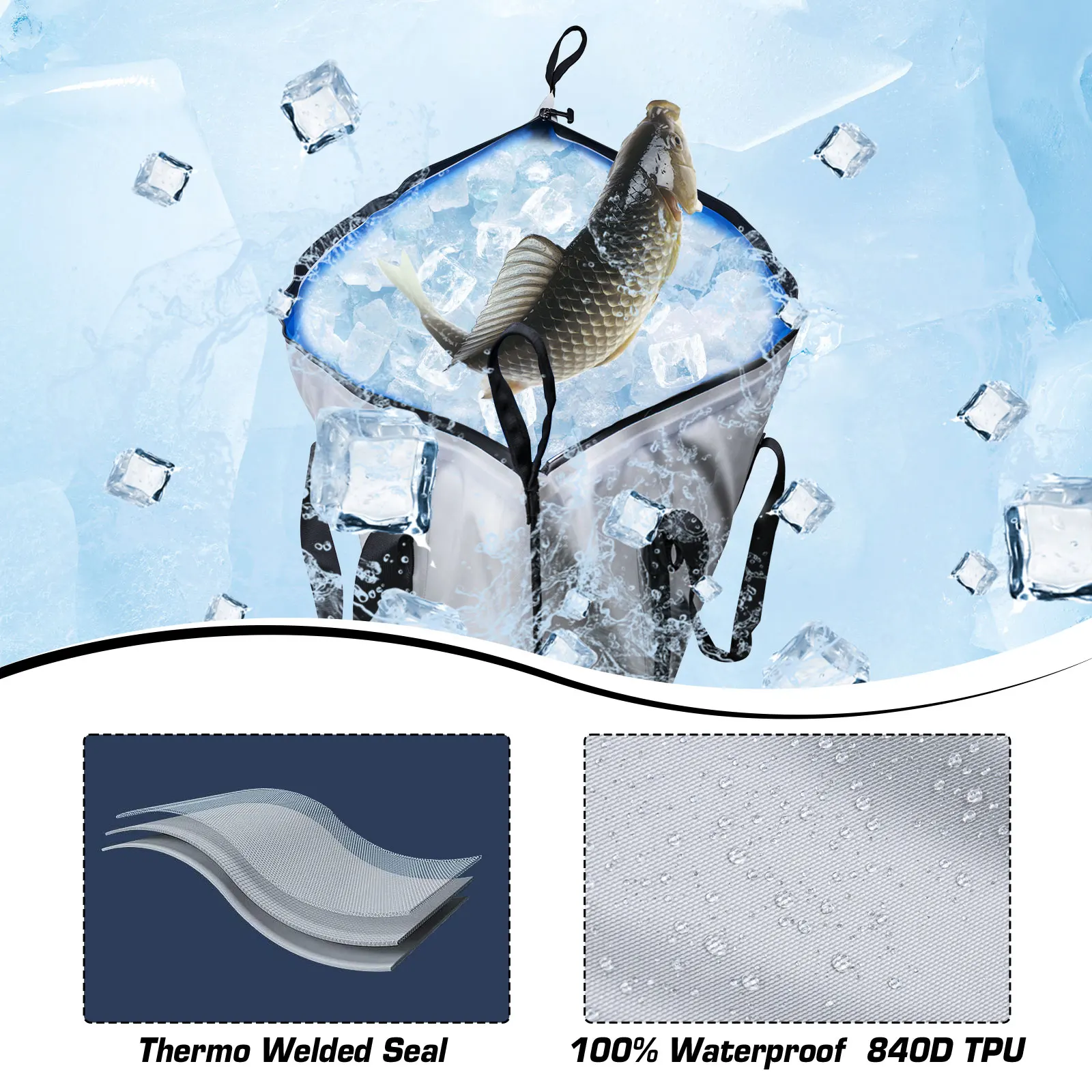 Fishing Cooler Bag Live Fish Insulated Cooler Bag Freshness 72 Hour Cold Retention Collapsible Waterproof PVC Fish Bag