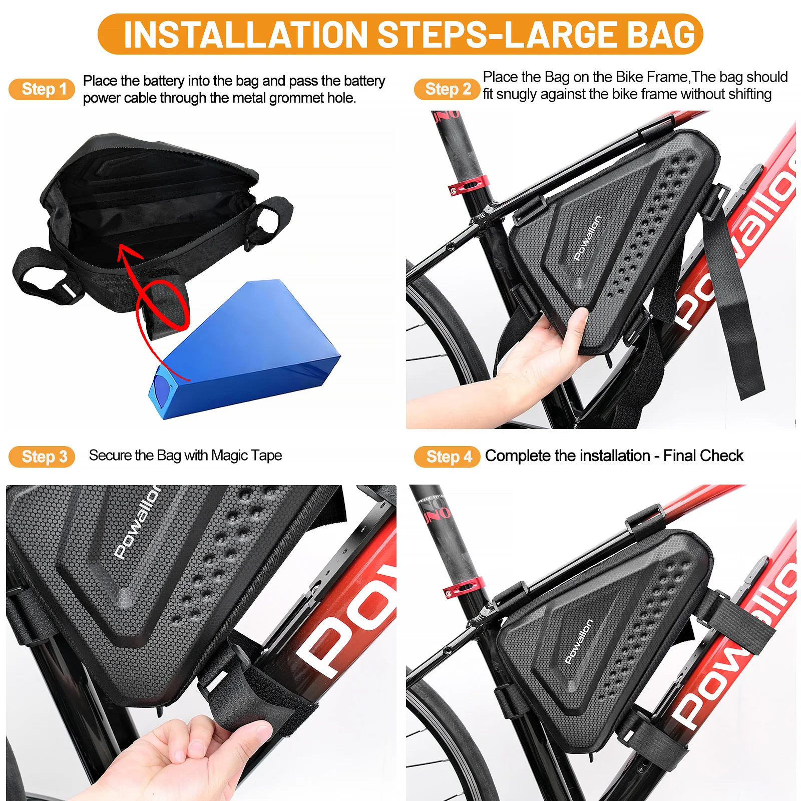 Waterproof Hard Shell E-Bike Triangle Battery Bag, 2 Styles Electric Bicycle Frame Tube Battery Storage Carry Pouch for Ebike