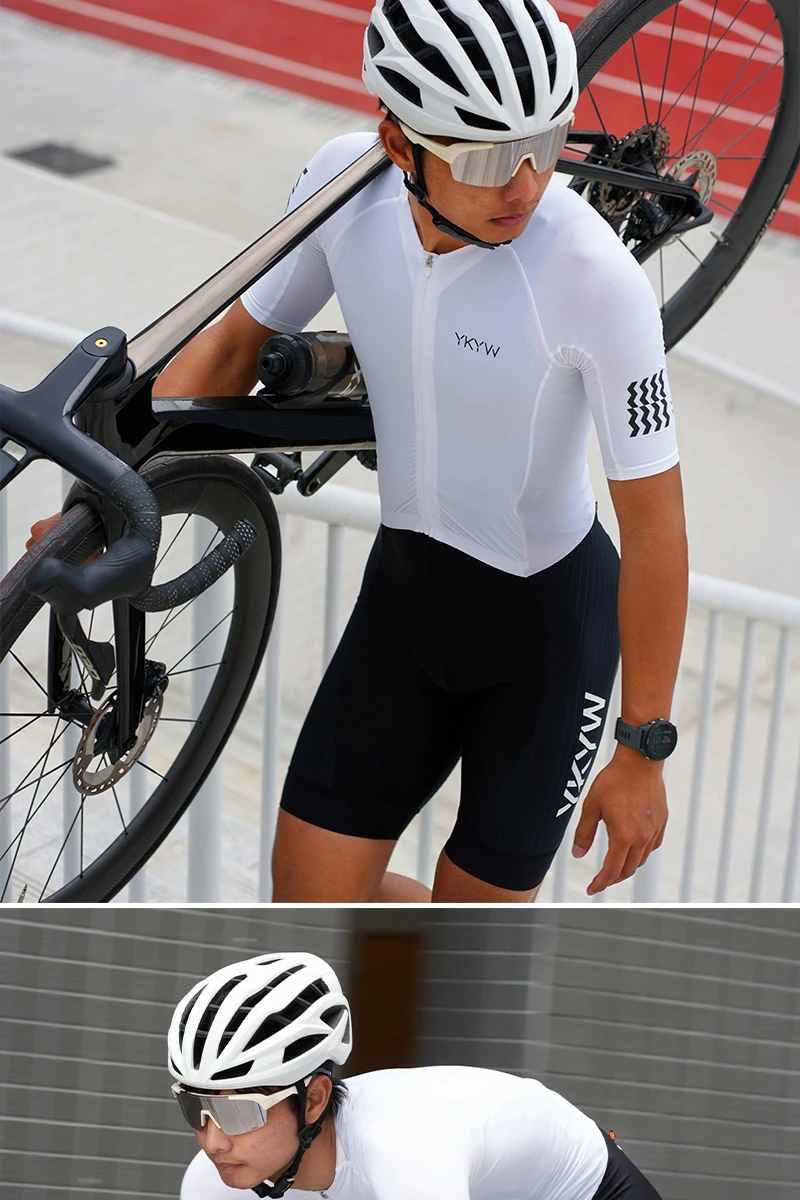 YKYWBIKE One-Piece Cycling Skinsuit Italy Interface Padded Aerodynamic Pro-Grade Elite Road Bike Set Bicycle Clothing Shorts