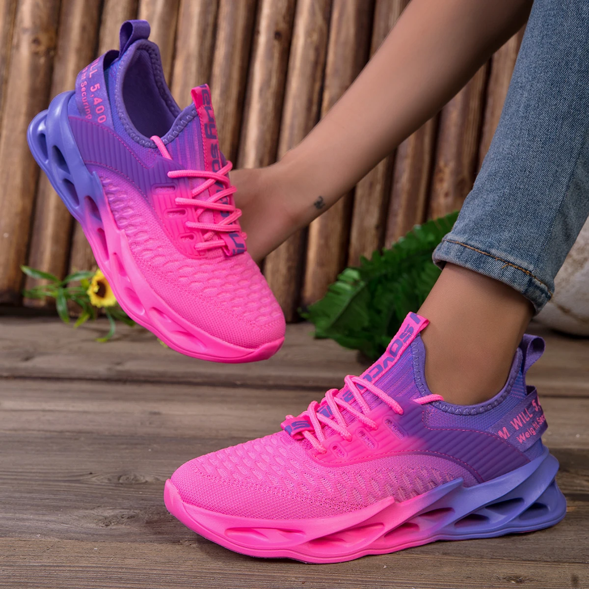 Women's Gradient Breathable Running Shoes, Lightweight Shock-absorbing Anti-slip, Stylish Versatile Sneakers for Daily Walk, Mou