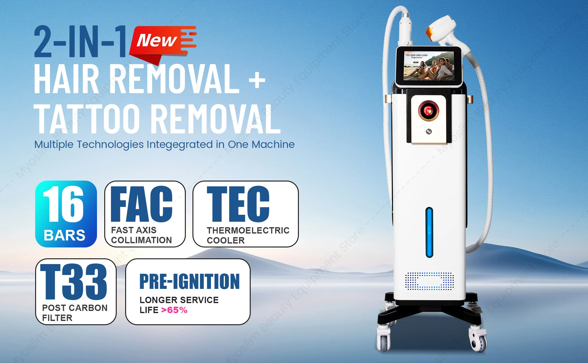 2 IN 1 Hair Removal Machine Beauty Equipment Permanent Hair Reduction Device With Cooling System For Salon Spa