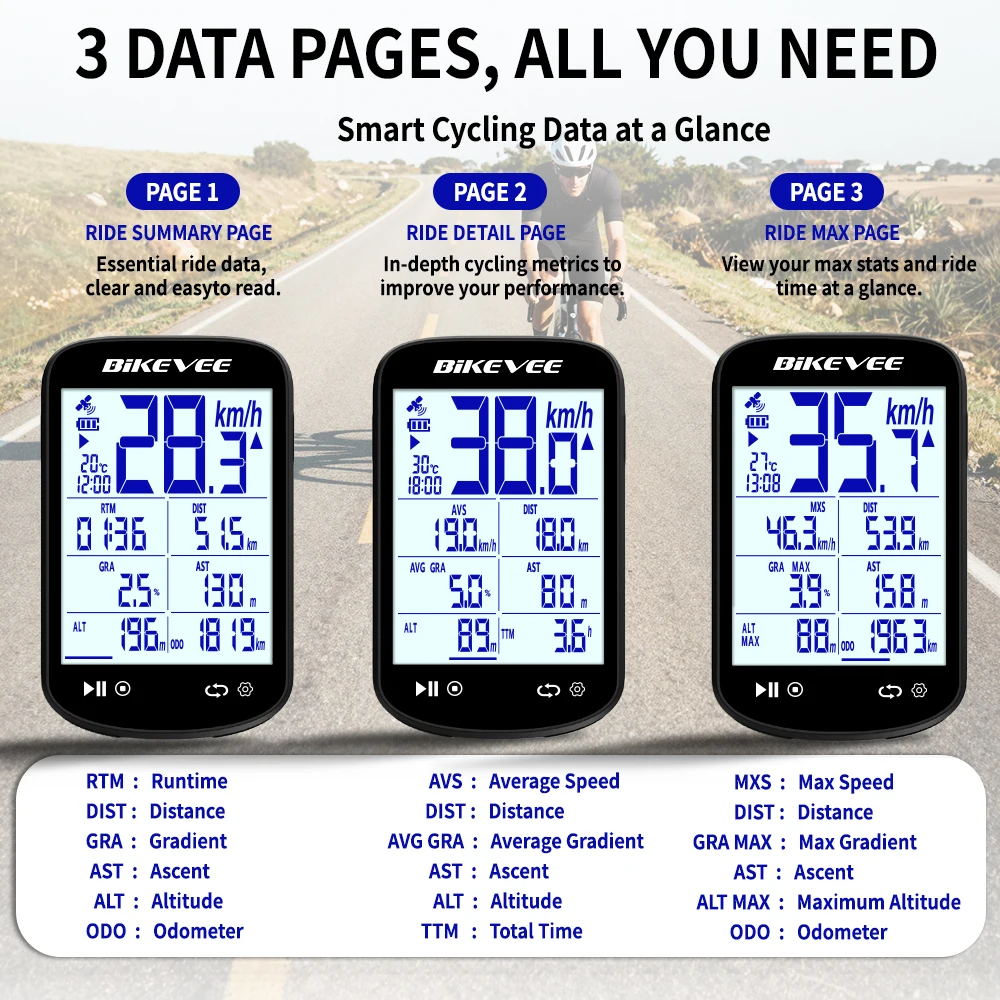 Multifunctional Smart Bluetooth Wireless GPS Bike Computer 2.6" LCD Large-Screen Digital Display with Auto Backlight Speedometer