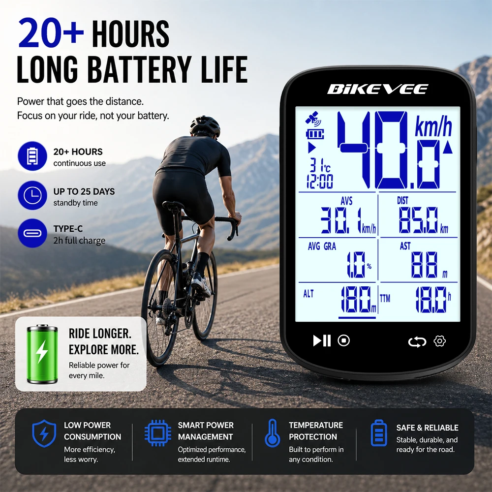 Multifunctional Smart Bluetooth Wireless GPS Bike Computer 2.6" LCD Large-Screen Digital Display with Auto Backlight Speedometer