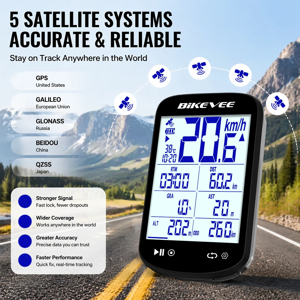 Multifunctional Smart Bluetooth Wireless GPS Bike Computer 2.6" LCD Large-Screen Digital Display with Auto Backlight Speedometer