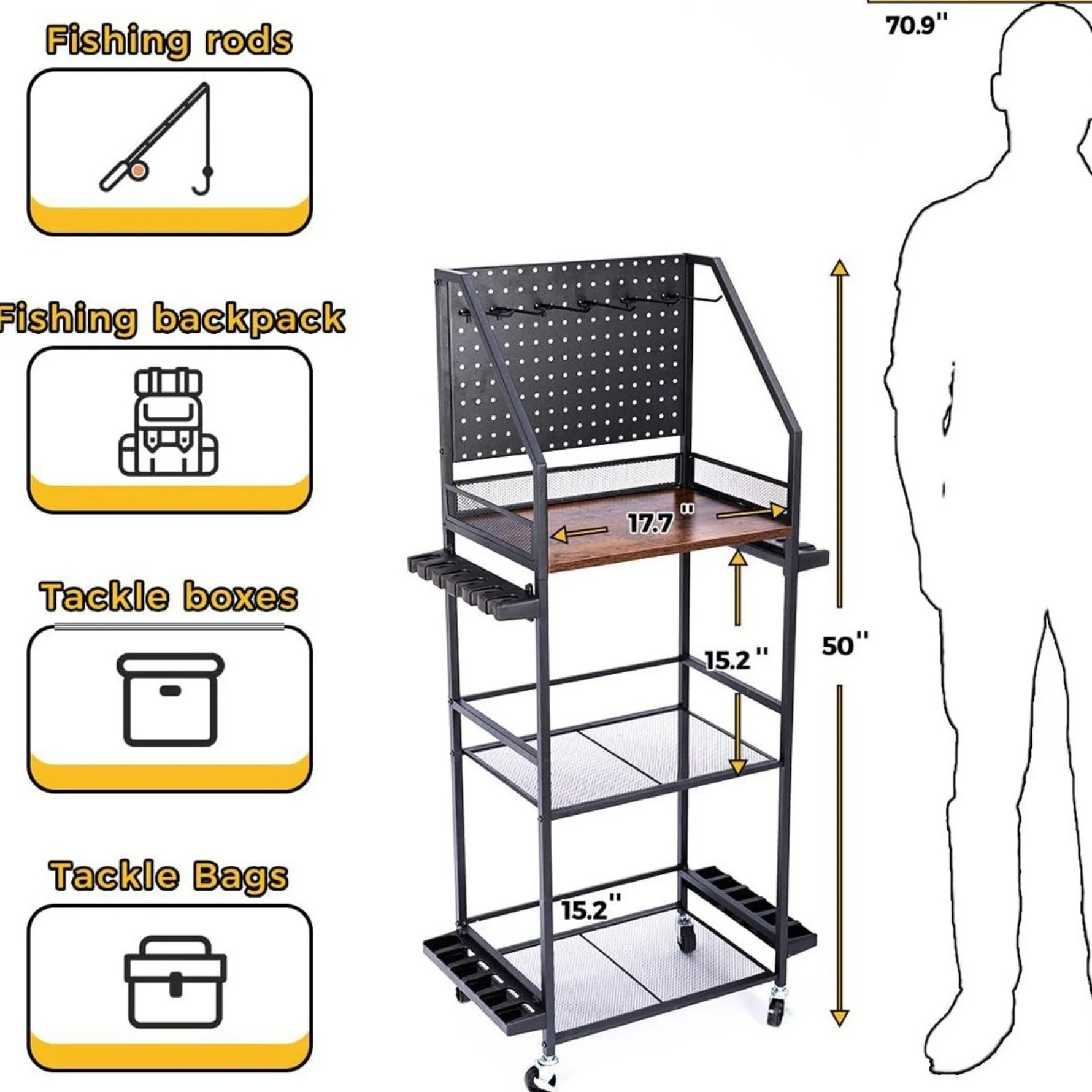 Multi-Functional Fishing Rod Storage Rack Multi-Layer Fishing Gear Organizer Shelf for Home Tool Holder