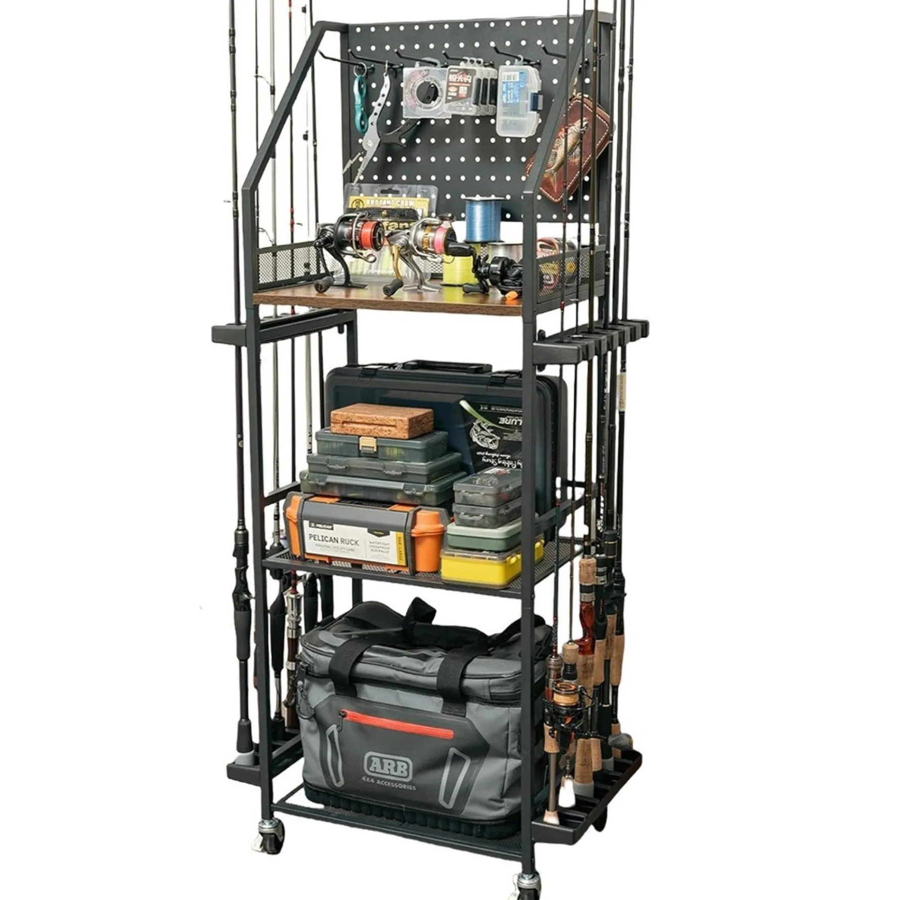 Multi-Functional Fishing Rod Storage Rack Multi-Layer Fishing Gear Organizer Shelf for Home Tool Holder