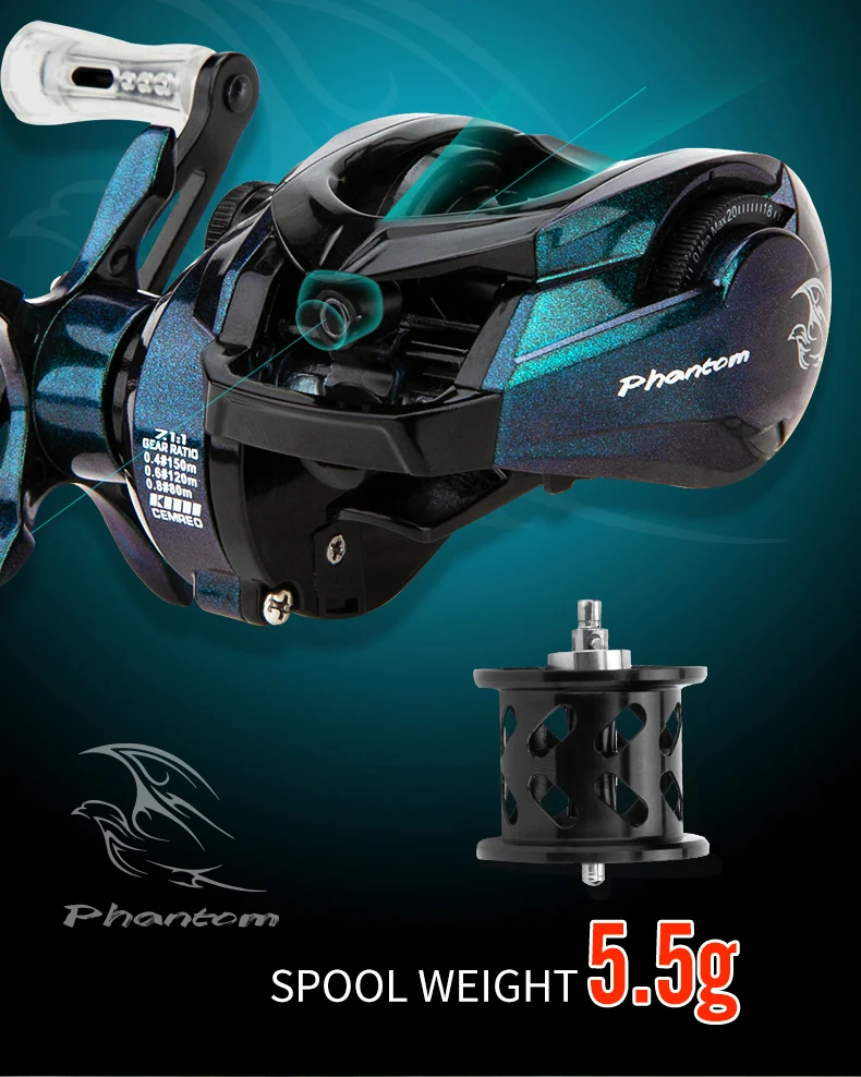 Bait Casting Fishing Reel 121g Light Weight Carbon Fiber Body 4kg Drag Power for Small Fish Fishing Model:PHANTOM