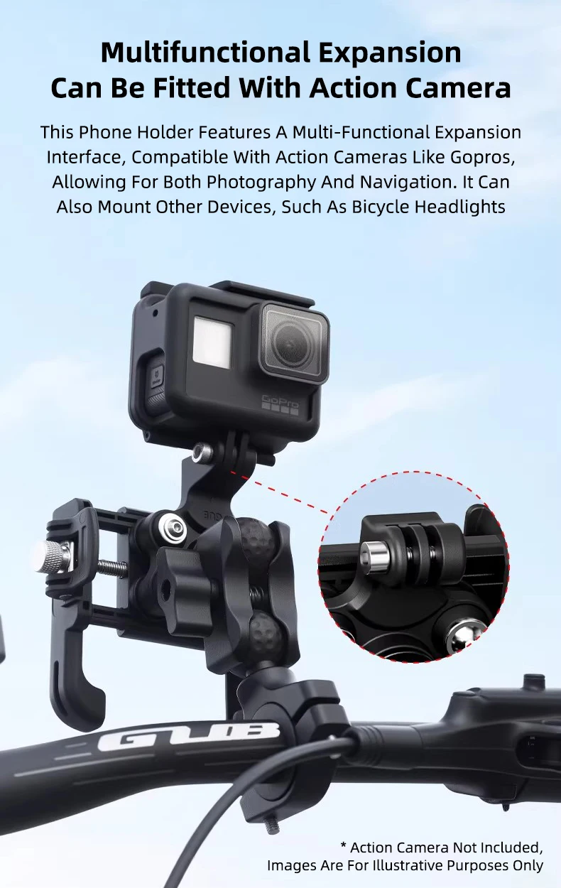 GUB P55 Motorcycle Bike Phone Holder Mount Not Block Camera Bicycle Phone Holder with 720 Degree Rotation for 4.7-7.2" Phone