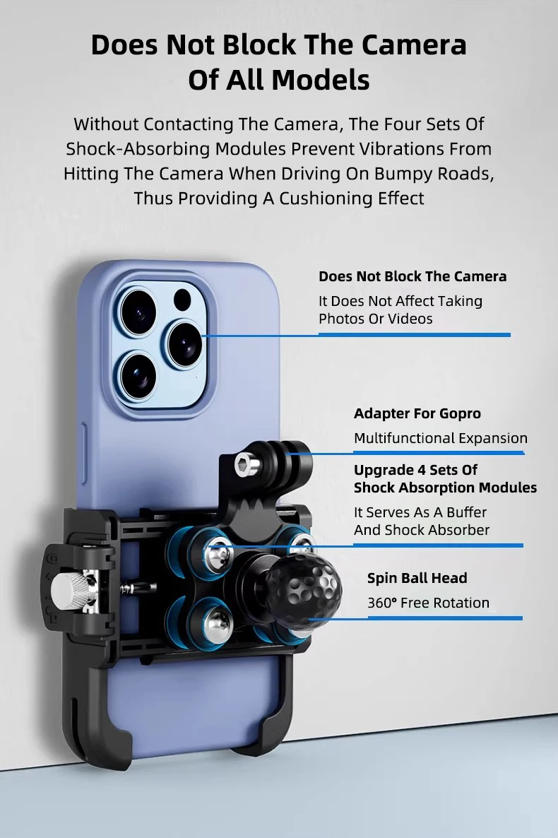 GUB P55 Motorcycle Bike Phone Holder Mount Not Block Camera Bicycle Phone Holder with 720 Degree Rotation for 4.7-7.2" Phone