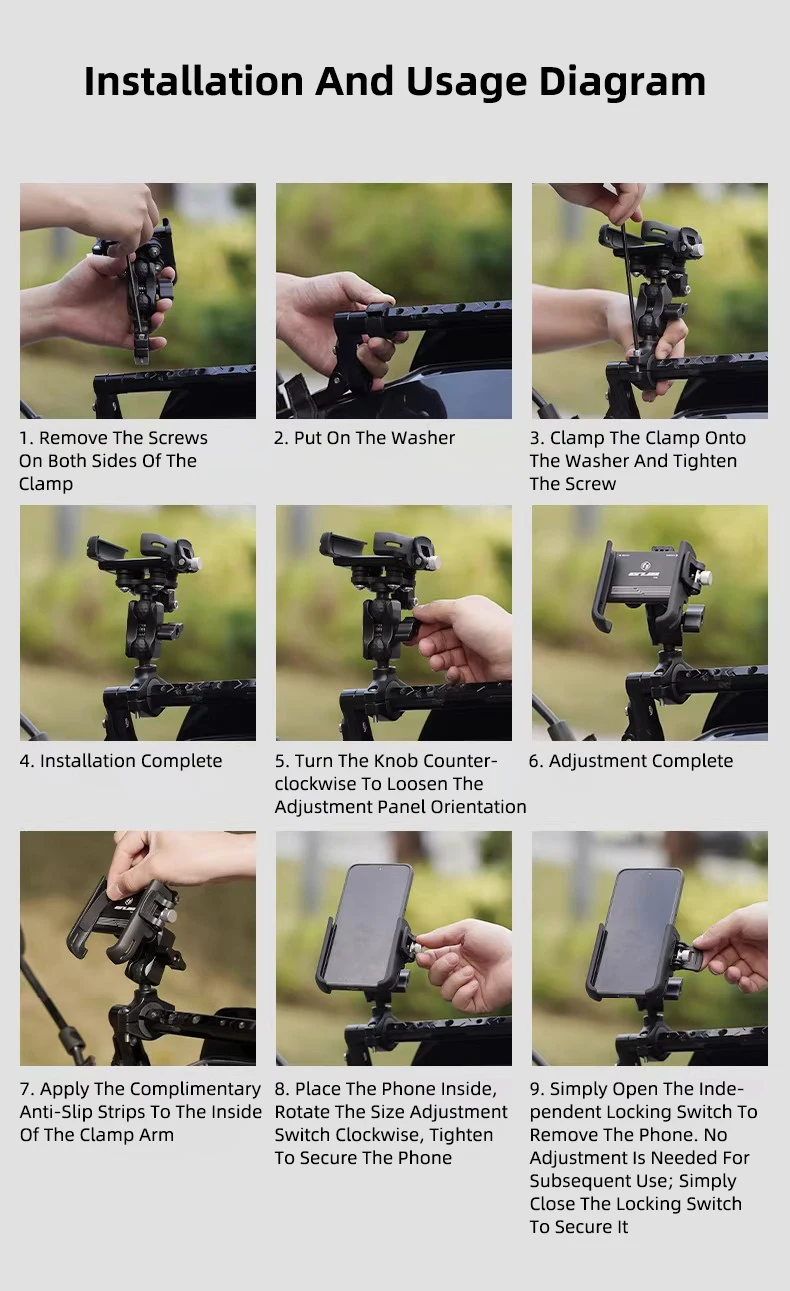 GUB P55 Motorcycle Bike Phone Holder Mount Not Block Camera Bicycle Phone Holder with 720 Degree Rotation for 4.7-7.2" Phone