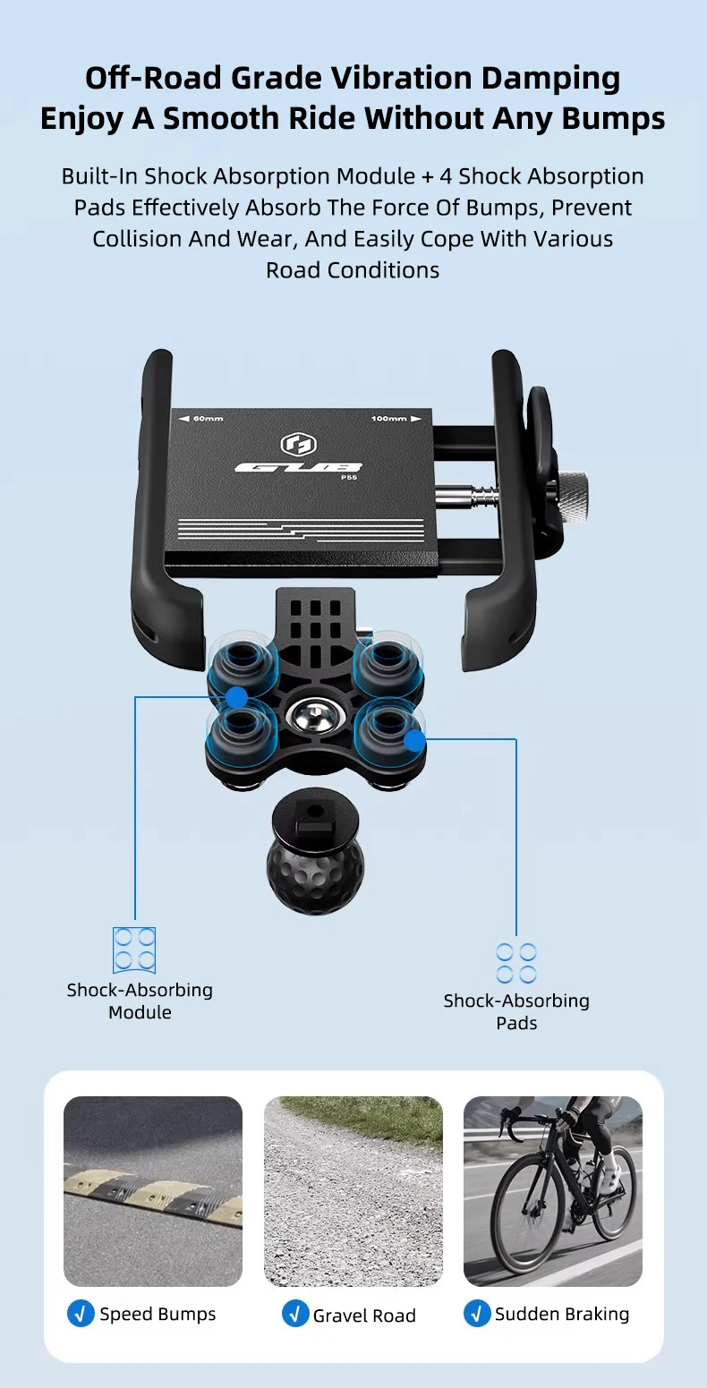GUB P55 Motorcycle Bike Phone Holder Mount Not Block Camera Bicycle Phone Holder with 720 Degree Rotation for 4.7-7.2" Phone
