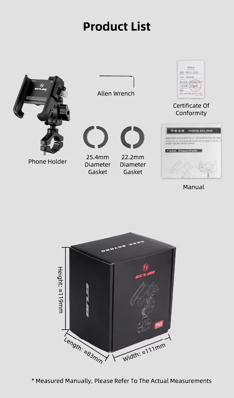 GUB P55 Motorcycle Bike Phone Holder Mount Not Block Camera Bicycle Phone Holder with 720 Degree Rotation for 4.7-7.2" Phone