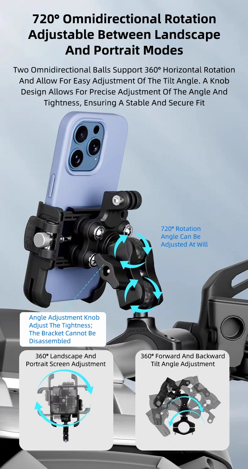 GUB P55 Motorcycle Bike Phone Holder Mount Not Block Camera Bicycle Phone Holder with 720 Degree Rotation for 4.7-7.2" Phone