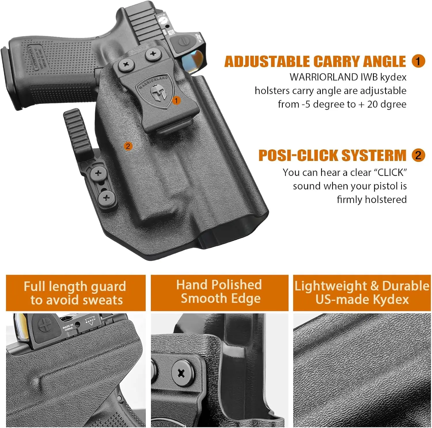 Only IWB Kydex Holster,Fit G17/19 Gen 3-6 &G19X/44/45 &G34 Gen 5 with Olight Baldr S/Mini/RL Mini,Right Hand